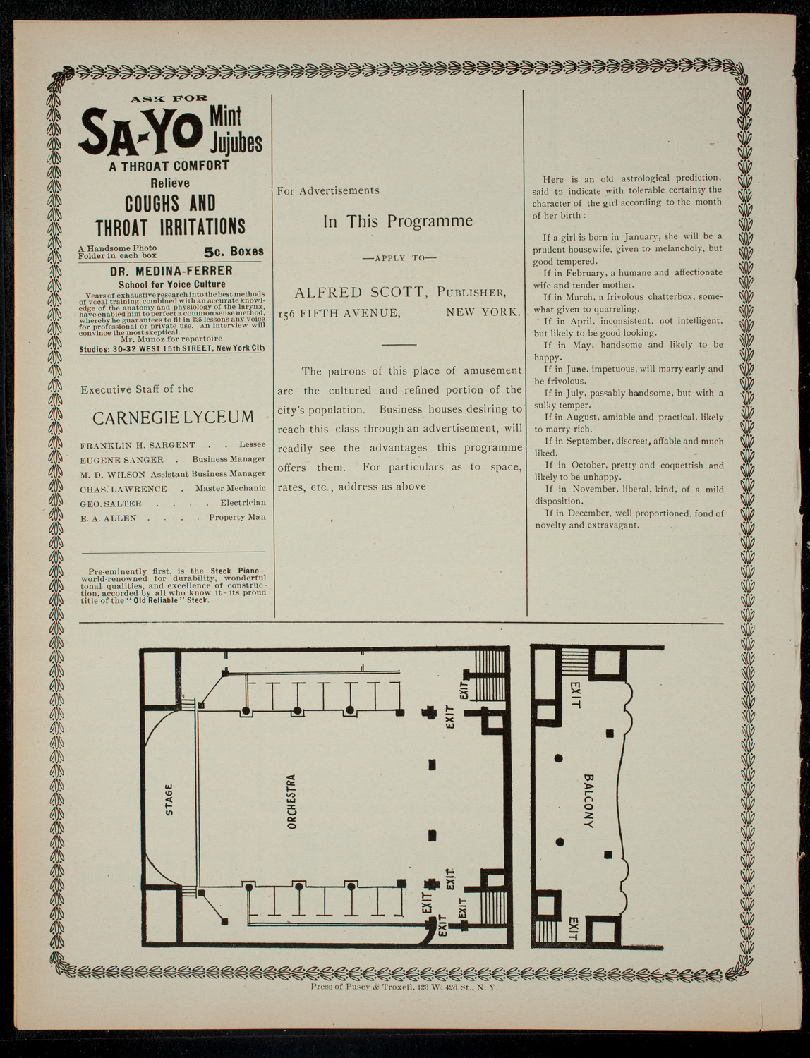 Academy Stock Company of the American Academy of Dramatic Arts and Empire Theatre Dramatic School, November 1, 1900, program page 4