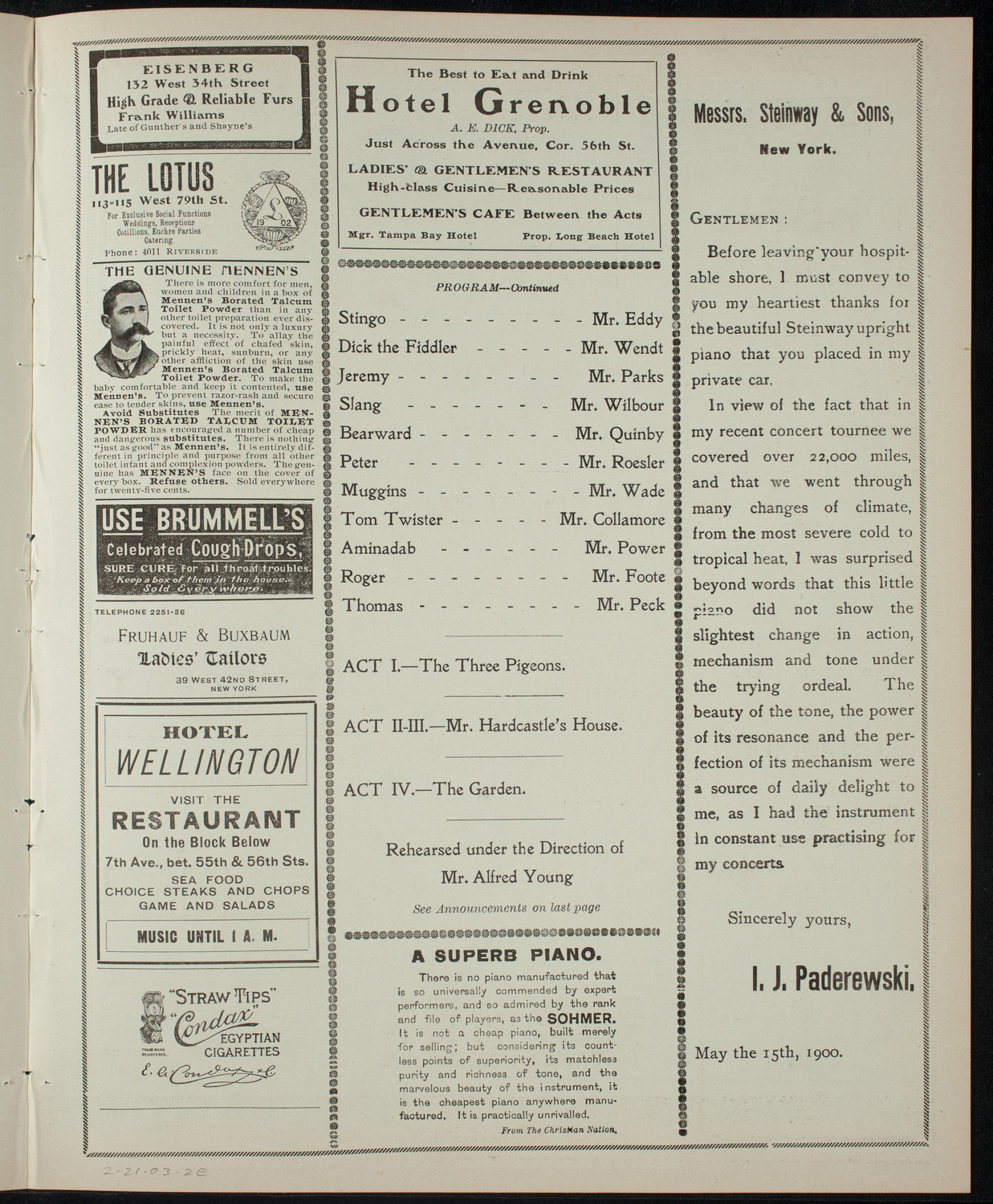 Amateur Comedy Club, February 21, 1903, program page 3