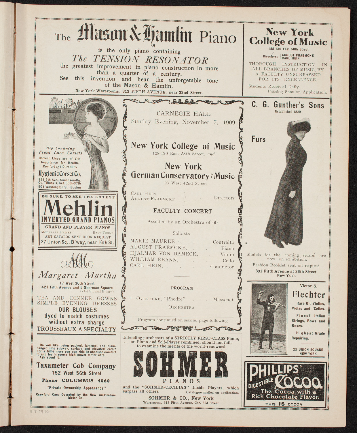 New York College of Music and New York German Conservatory of Music Faculty Concert, November 7, 1909, program page 5