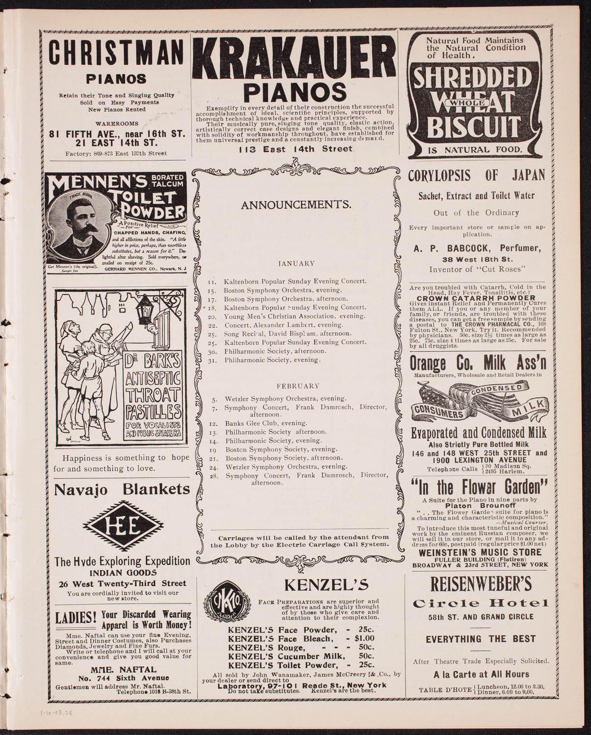 New York Philharmonic, January 10, 1903, program page 3