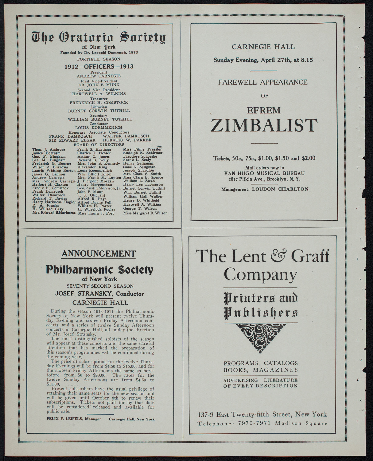 People's Symphony Concert, April 20, 1913, program page 10