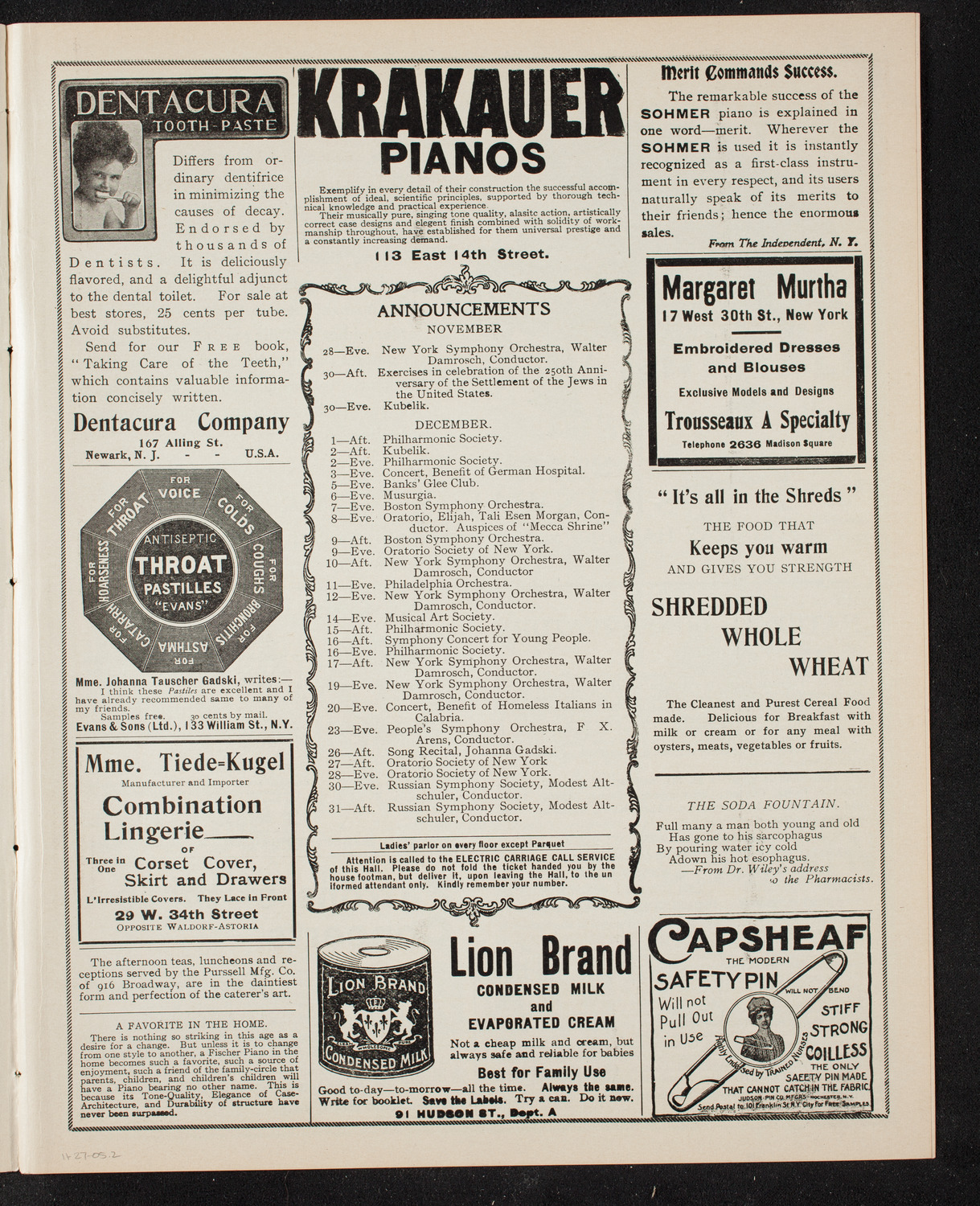 People's Symphony Concert, November 27, 1905, program page 3