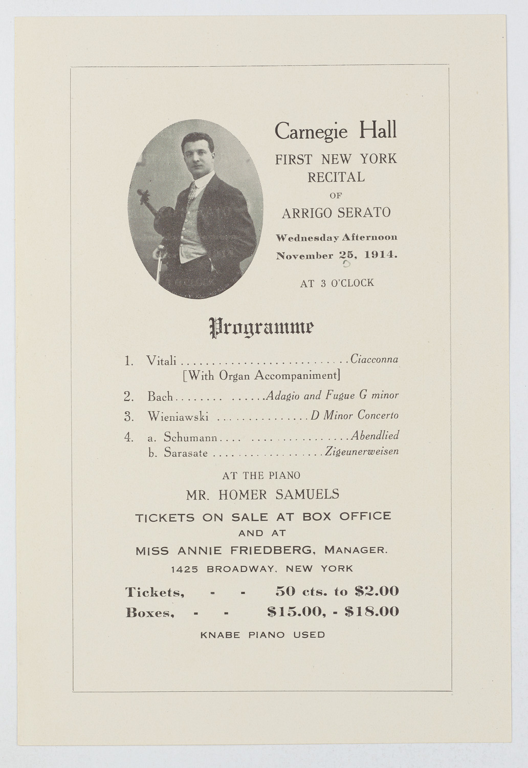 Arrigo Serato, November 25, 1914