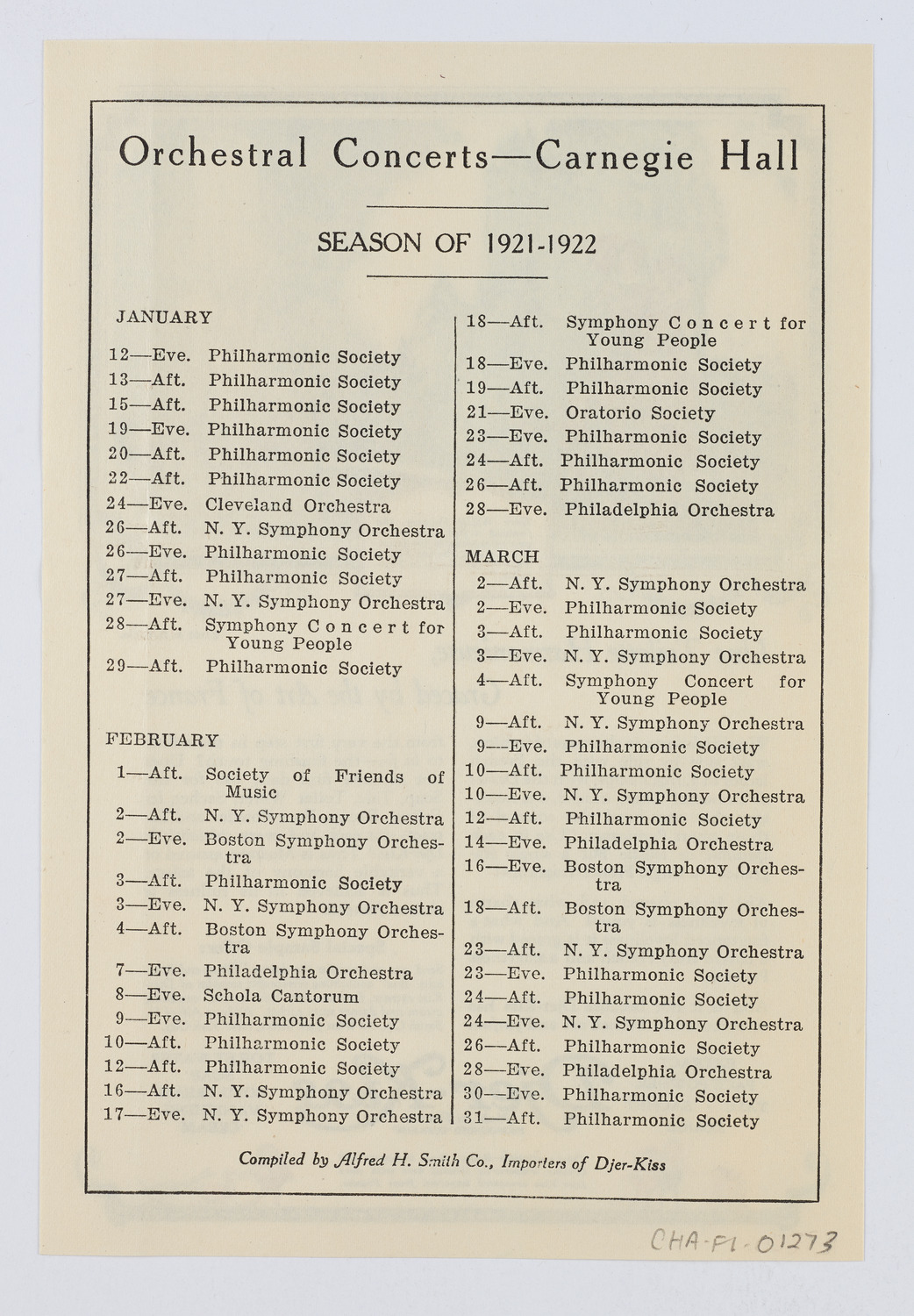 Djer-Kiss Cosmetics Orchestral Concert Schedules, 1922