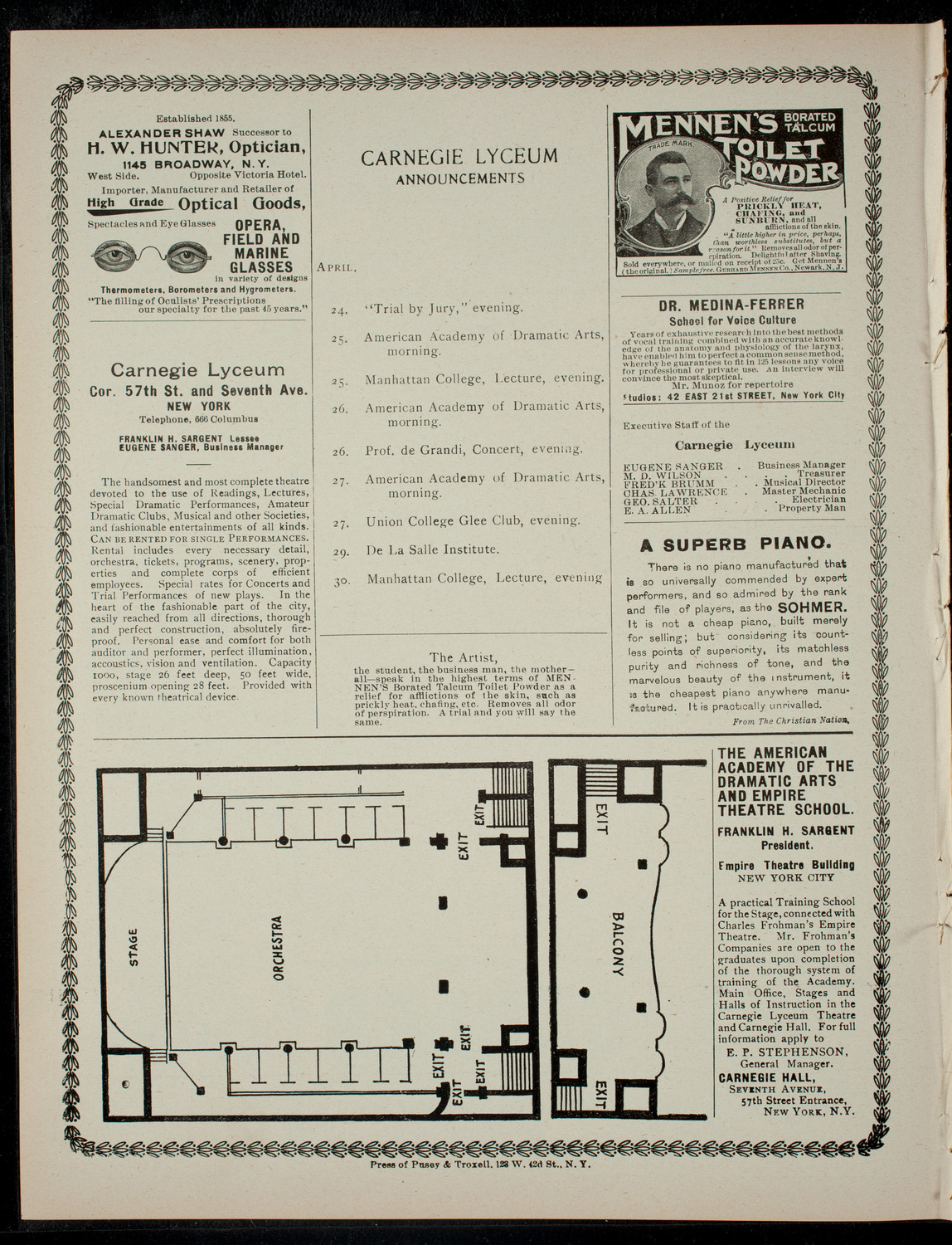 American Academy of Dramatic Arts Final Examination, April 24, 1901, program page 4