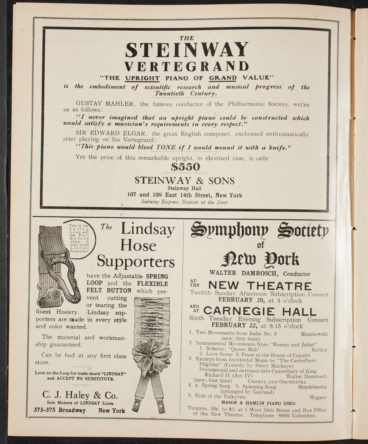 New York Philharmonic, February 17, 1910, program page 4