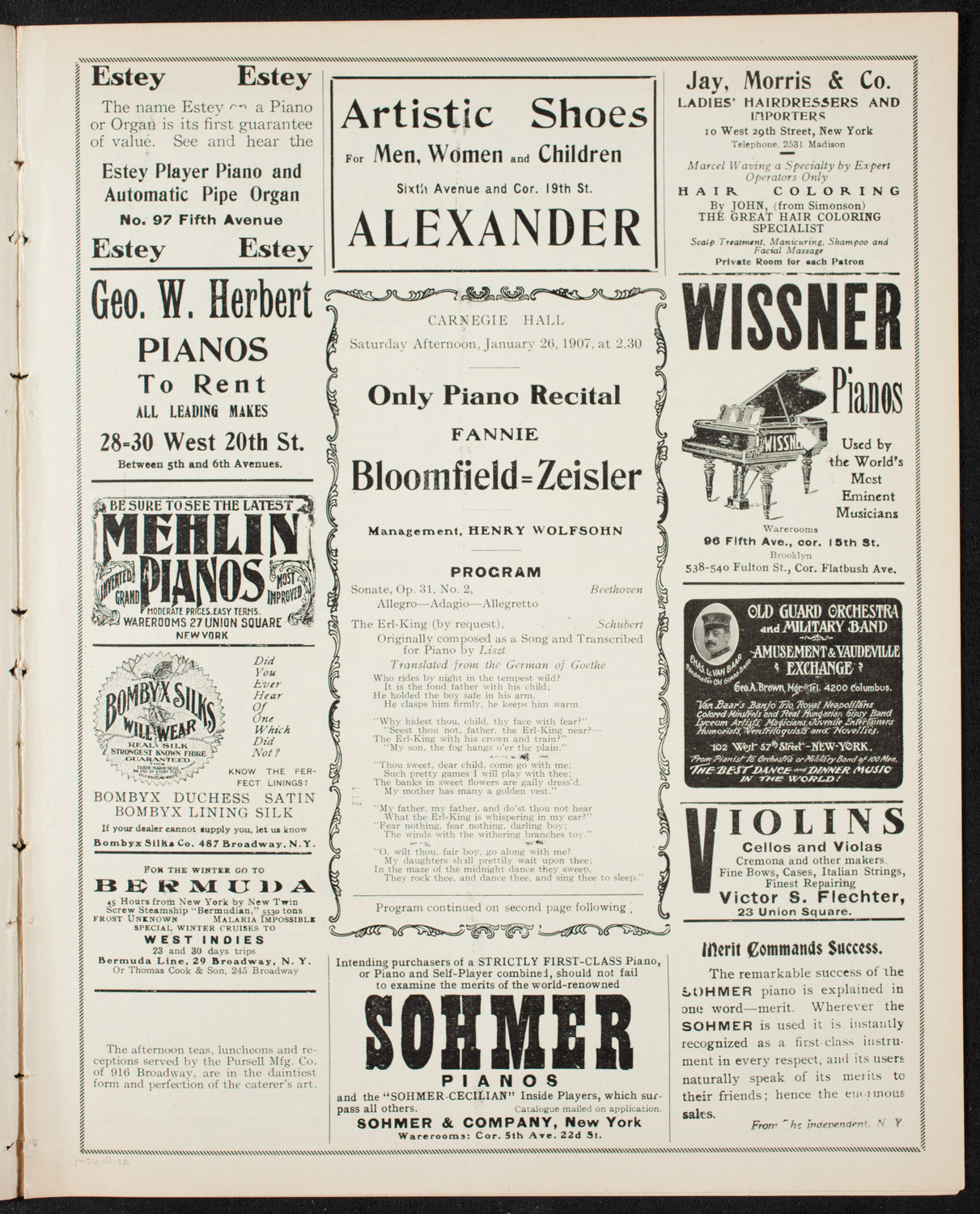 Fannie Bloomfield Zeisler, Piano, January 26, 1907, program page 5