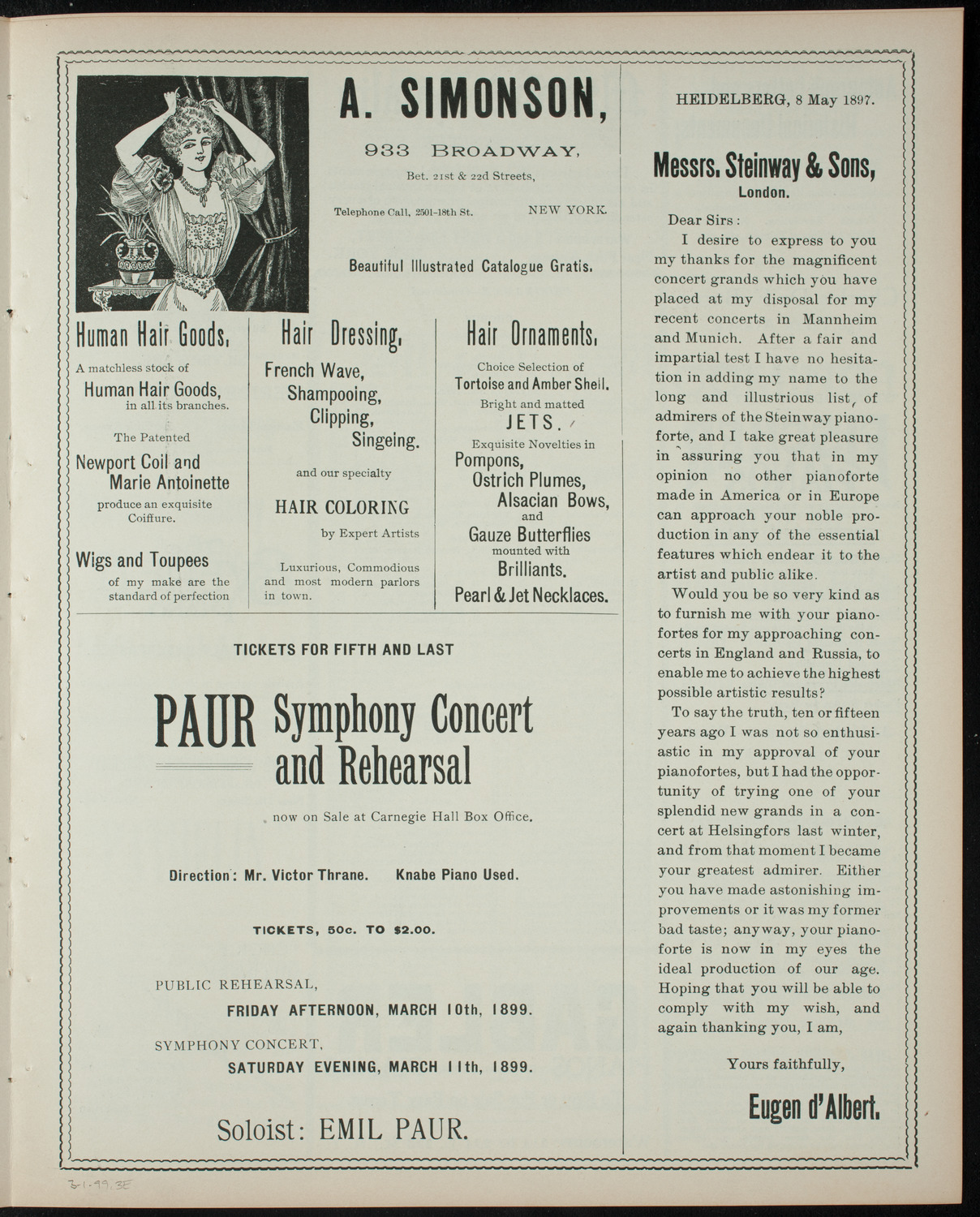 Columbia University Musical Society, March 1, 1899, program page 5