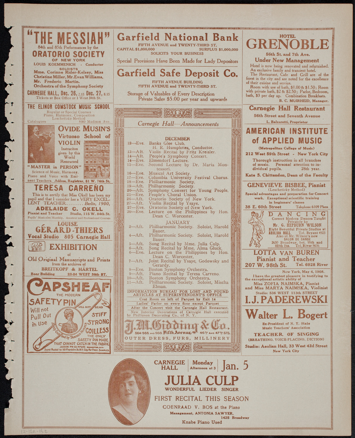 New York Philharmonic, December 12, 1913, program page 3