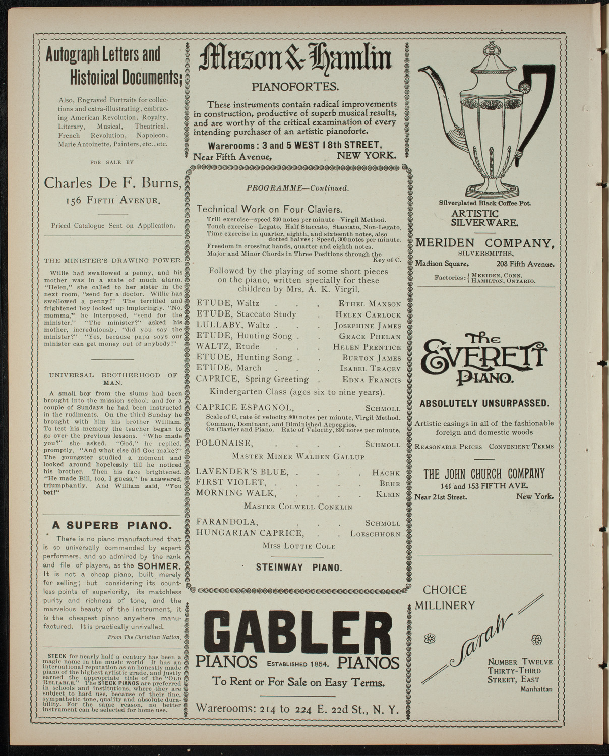 Virgil Piano School Student Recital, May 13, 1899, program page 6