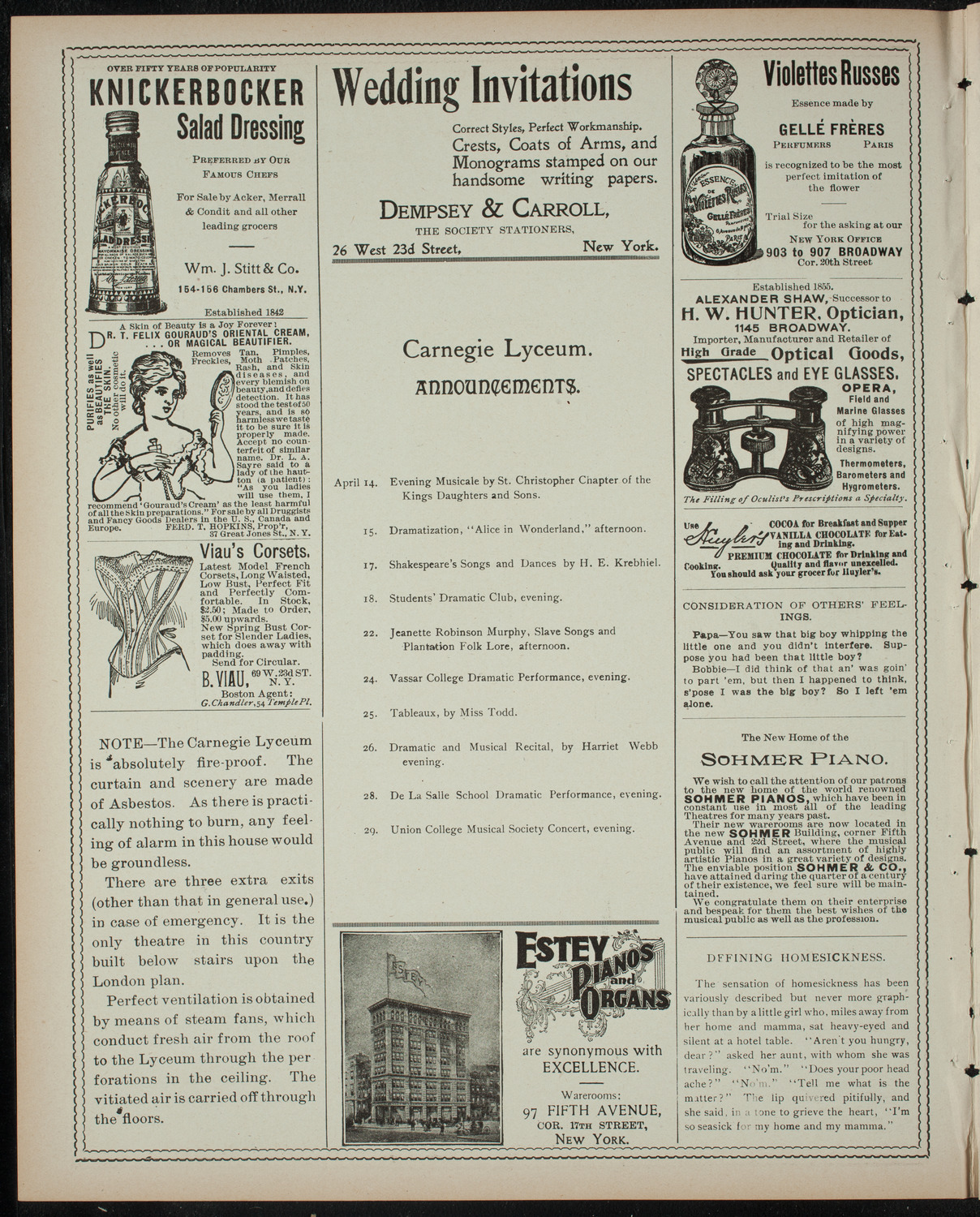 Alice in Wonderland, April 14, 1899, program page 2