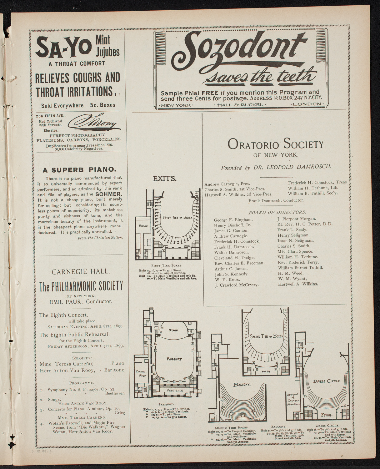 New York Philharmonic, March 18, 1899, program page 3