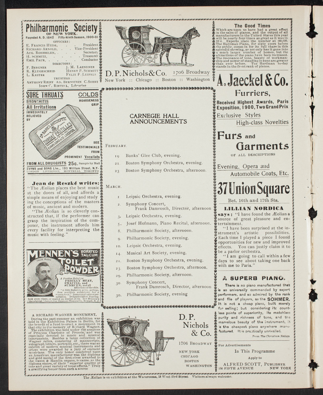 New York Philharmonic, February 16, 1901, program page 2