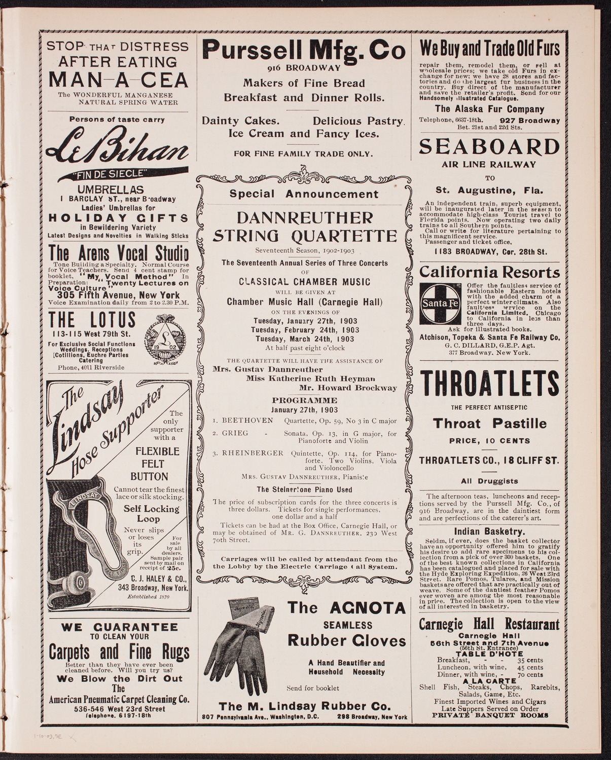 New York Philharmonic, January 10, 1903, program page 9
