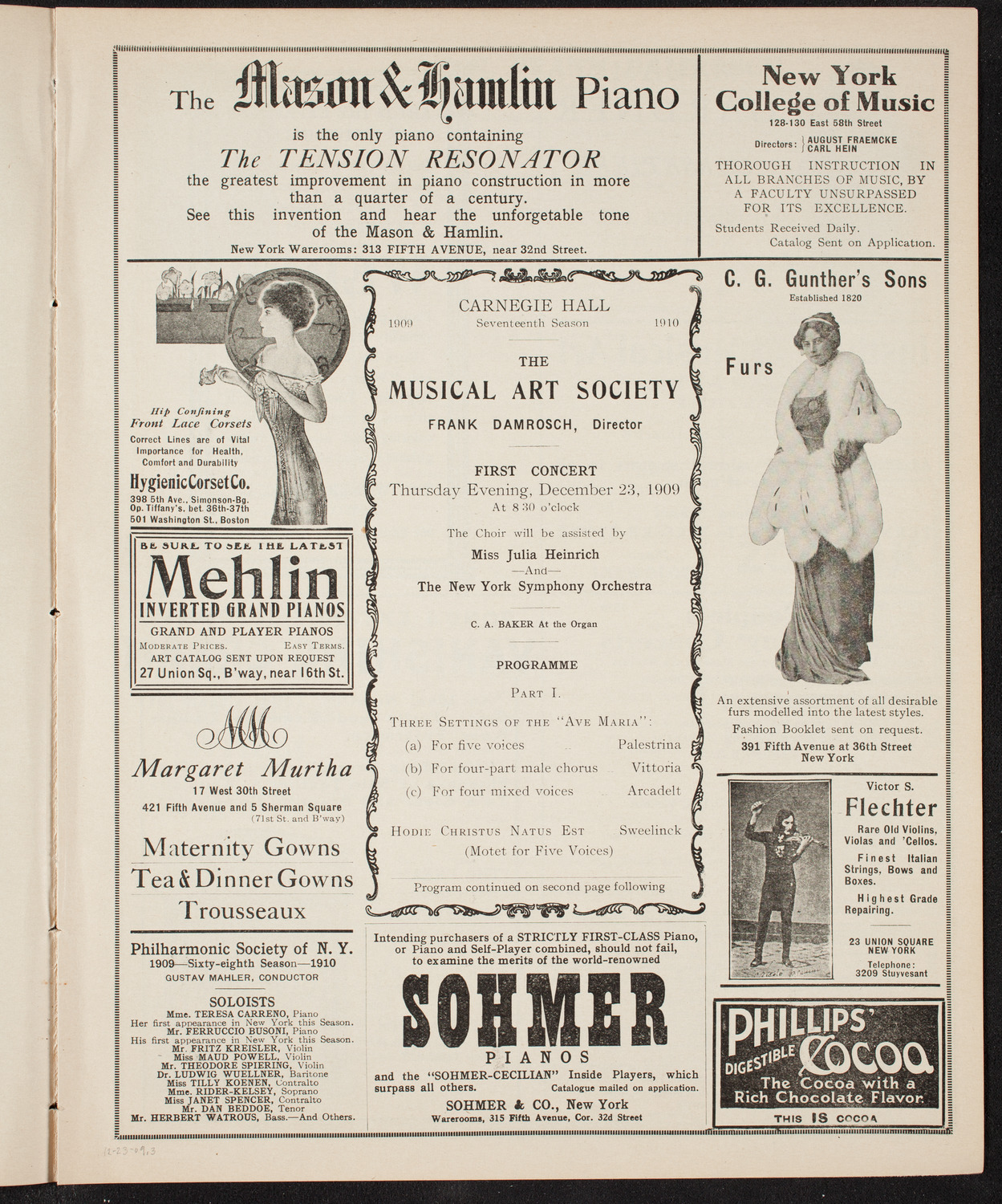 Musical Art Society of New York, December 23, 1909, program page 5