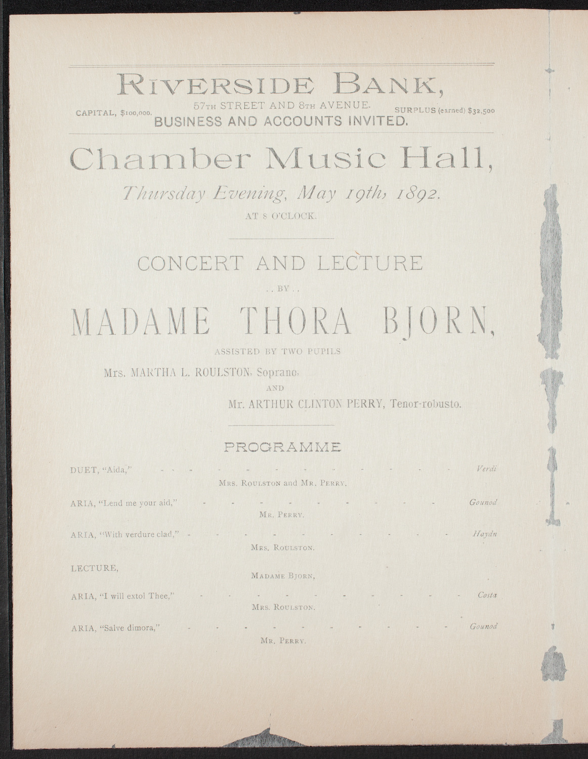 Lecture-Recital by Thora Bjorn, May 19, 1892, program page 2