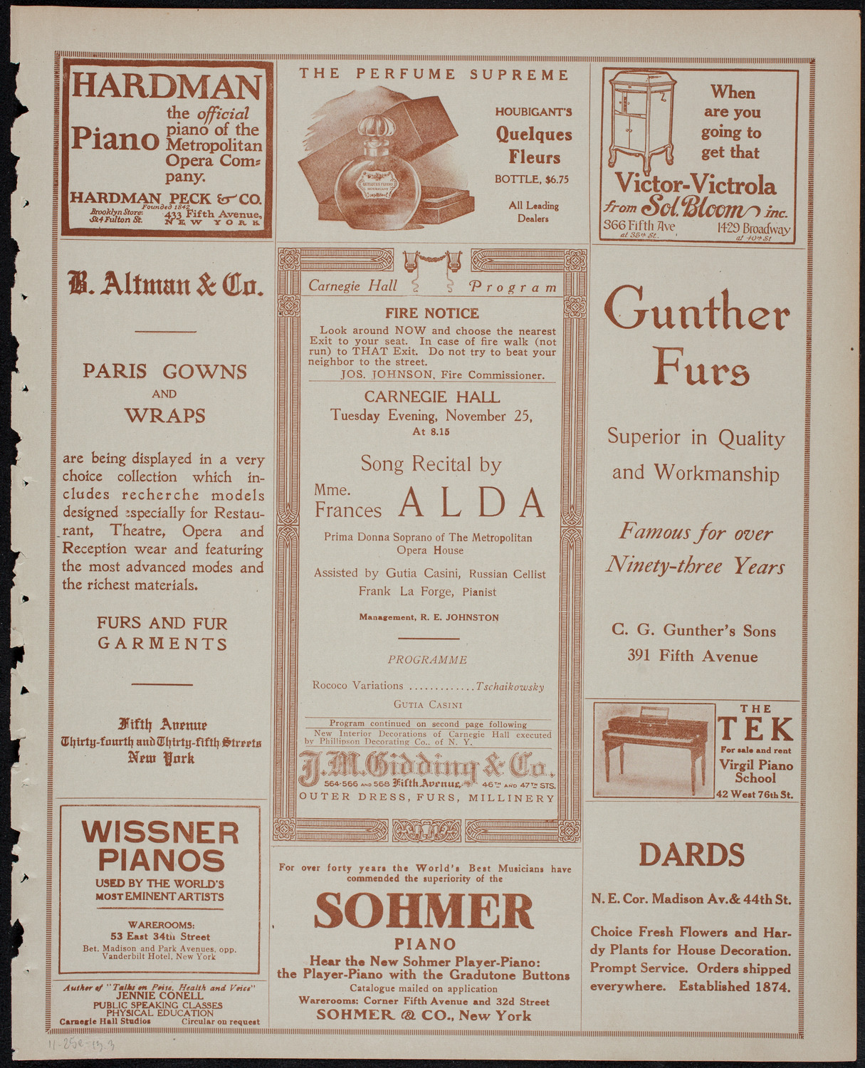 Frances Alda, Soprano, November 25, 1913, program page 5