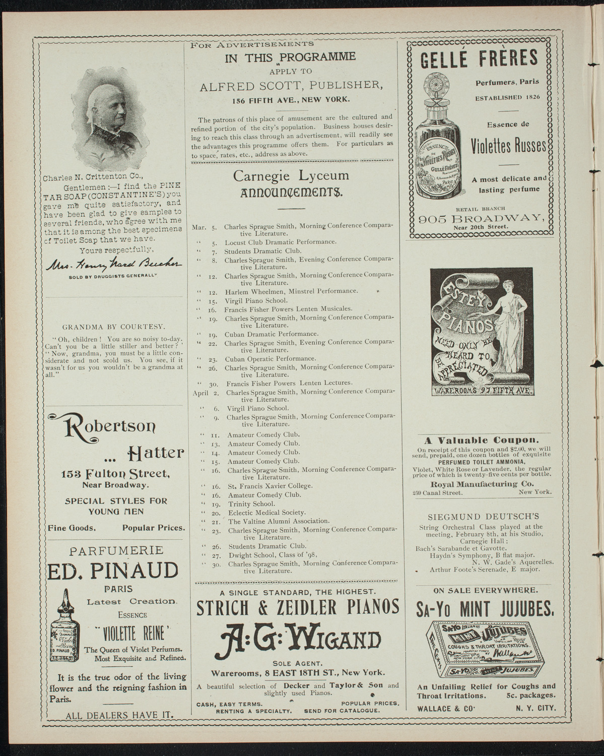 Powers-Mannes Wednesday Morning Musicale, March 2, 1898, program page 2