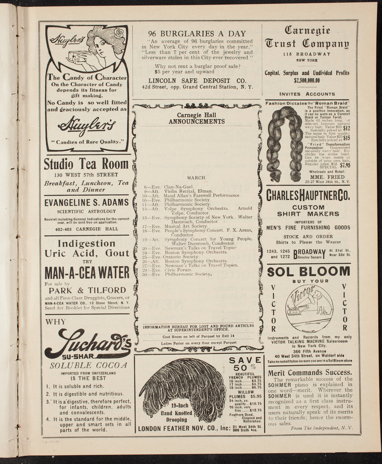 New York Philharmonic, March 6, 1910, program page 3