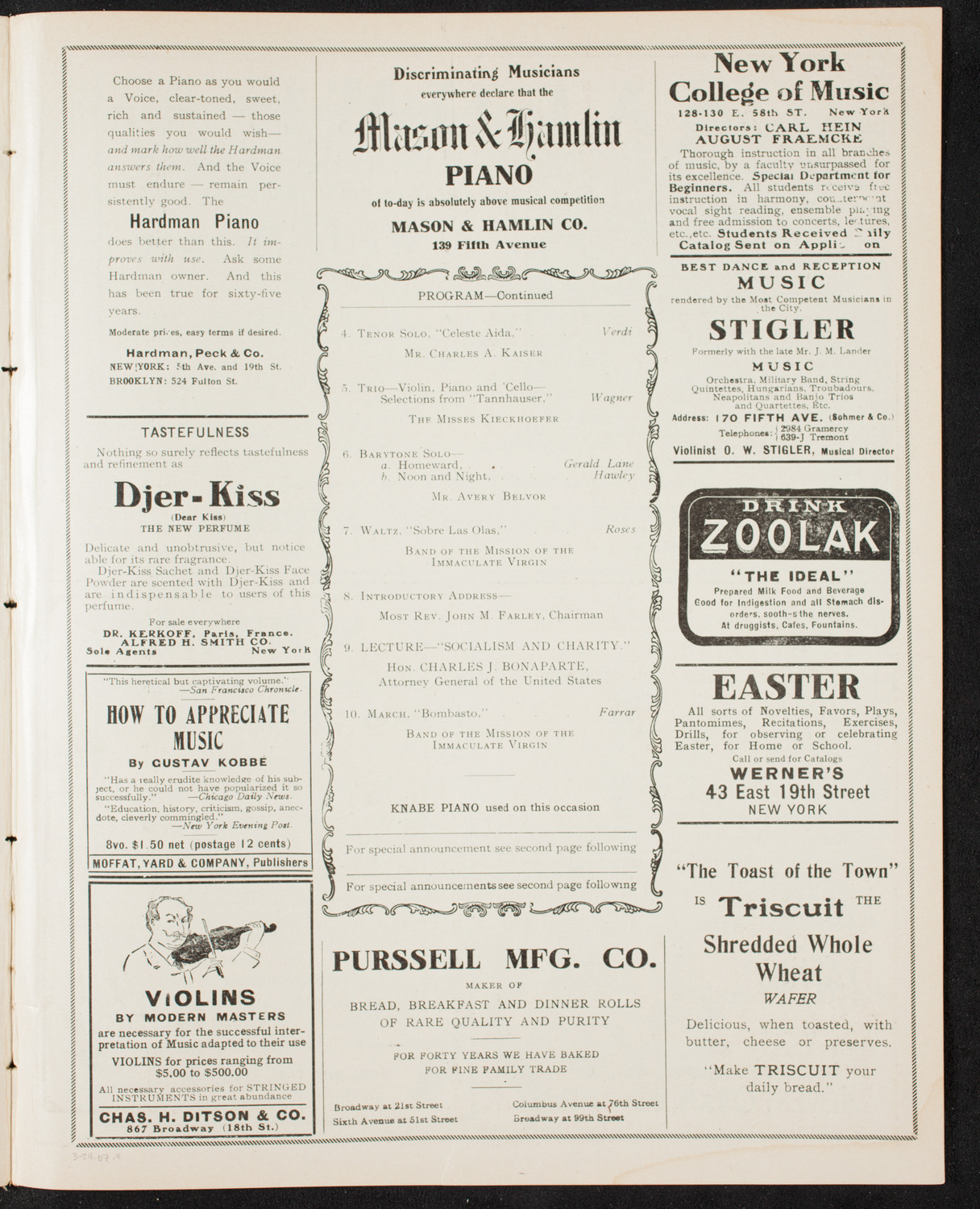 Benefit: Society of St. Vincent de Paul, March 24, 1907, program page 7