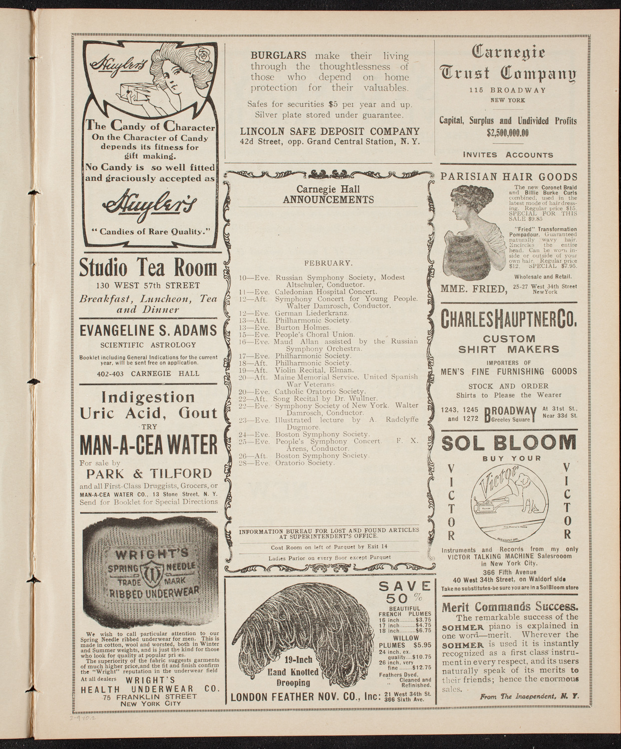 Ferruccio Busoni, Piano, February 9, 1910, program page 3