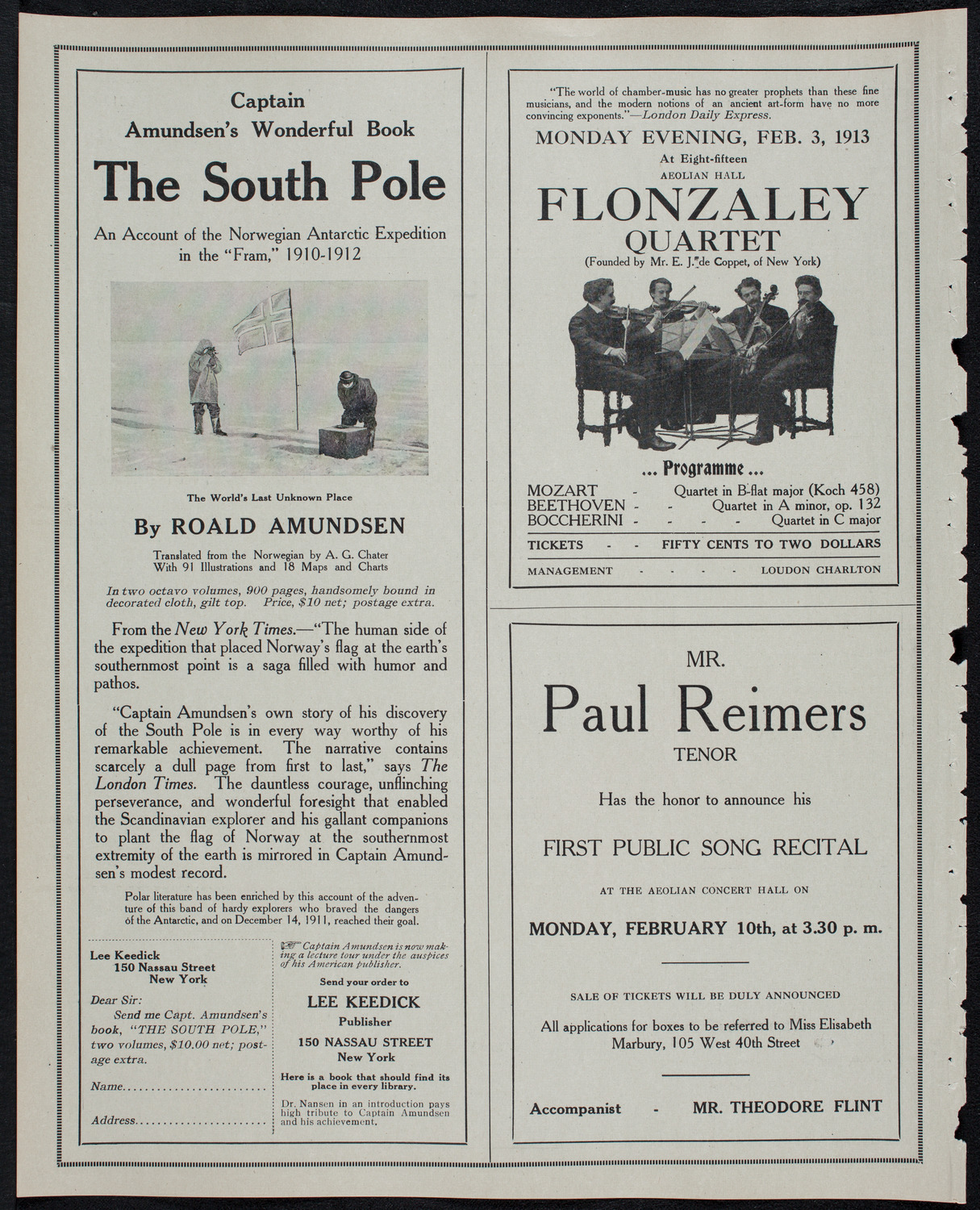 Lecture by Roald Amundsen: The Discovery of the South Pole, January 14, 1913, program page 10