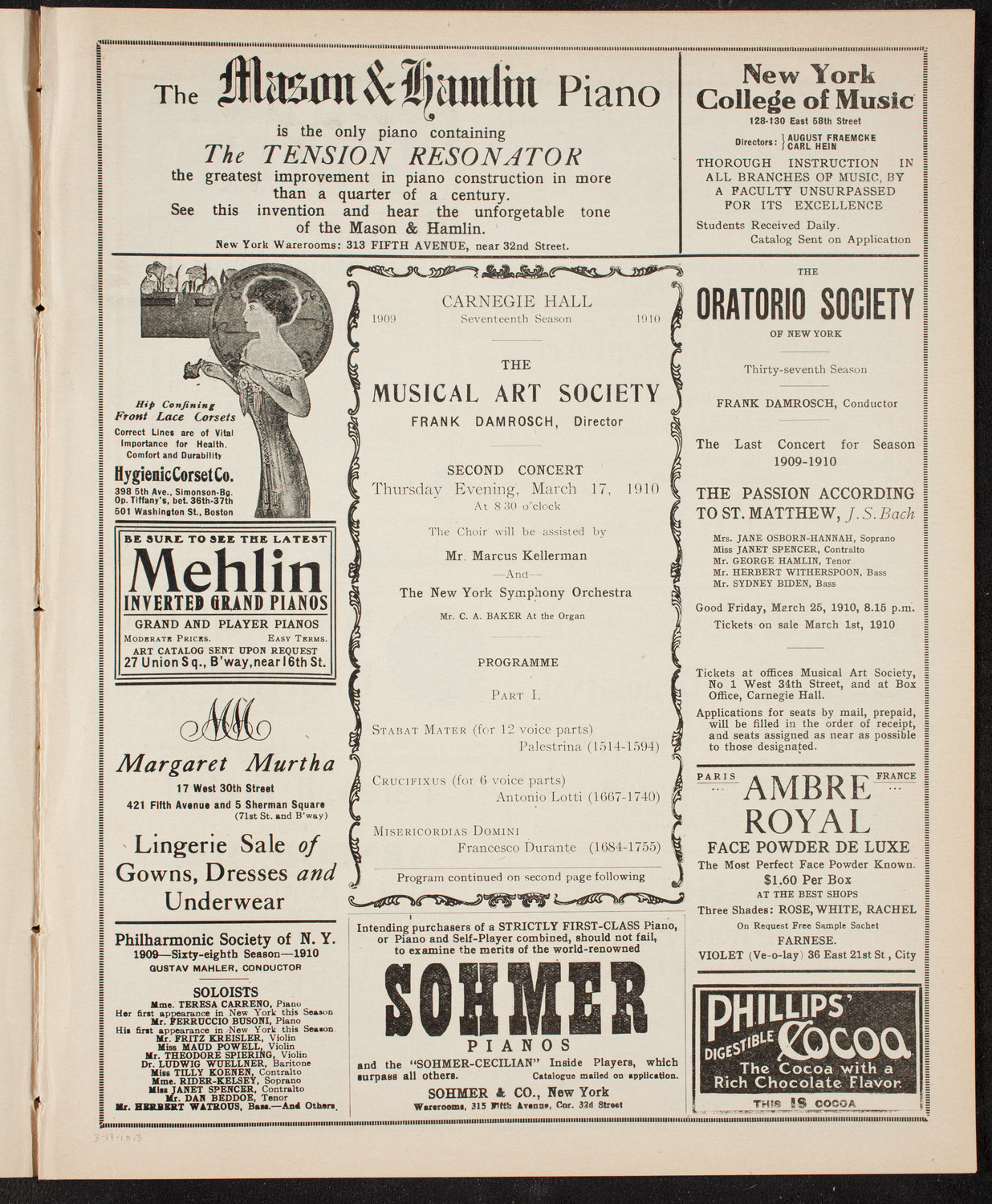 Musical Art Society of New York, March 17, 1910, program page 5