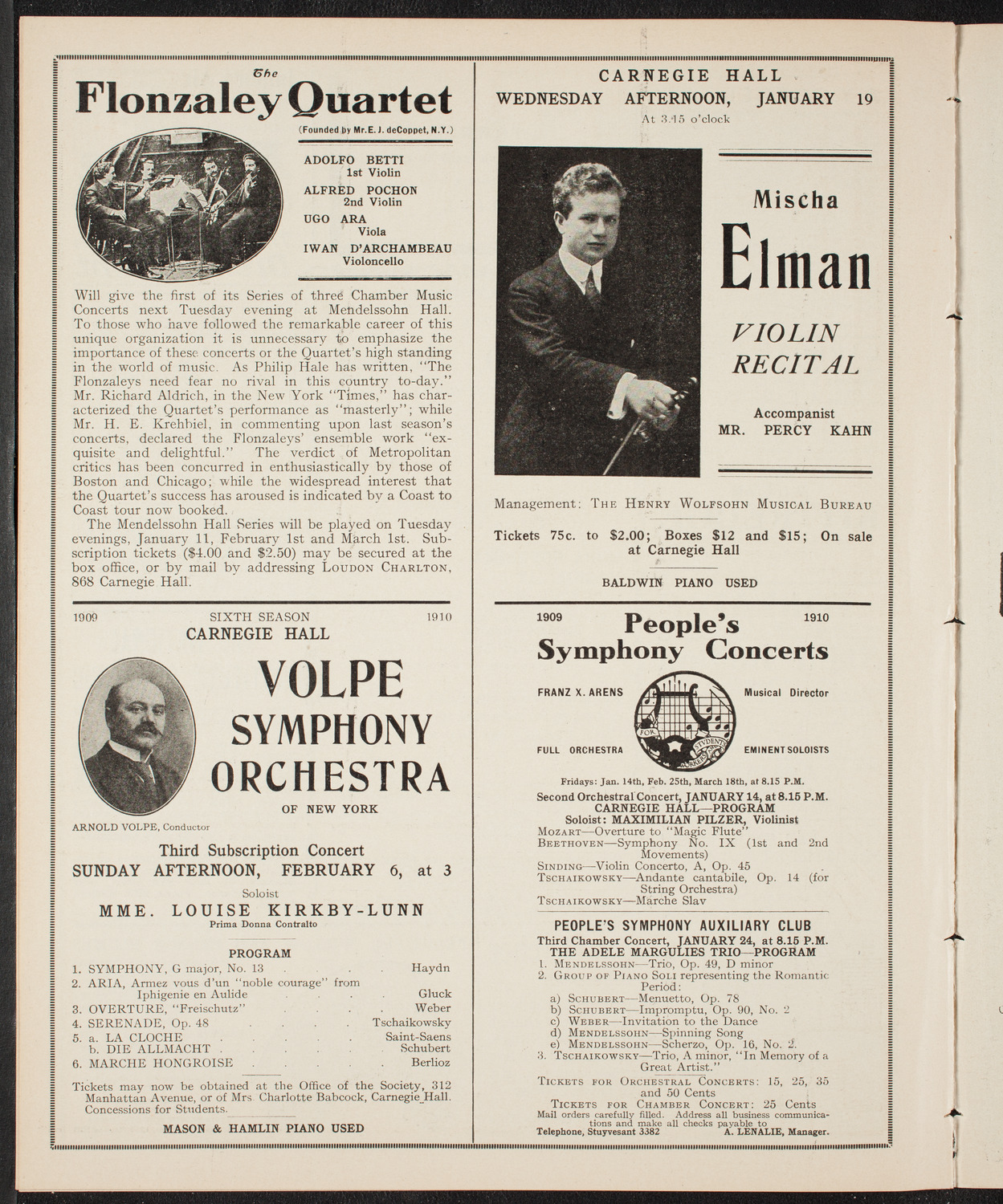 Volpe Symphony Society of New York, January 9, 1910, program page 10