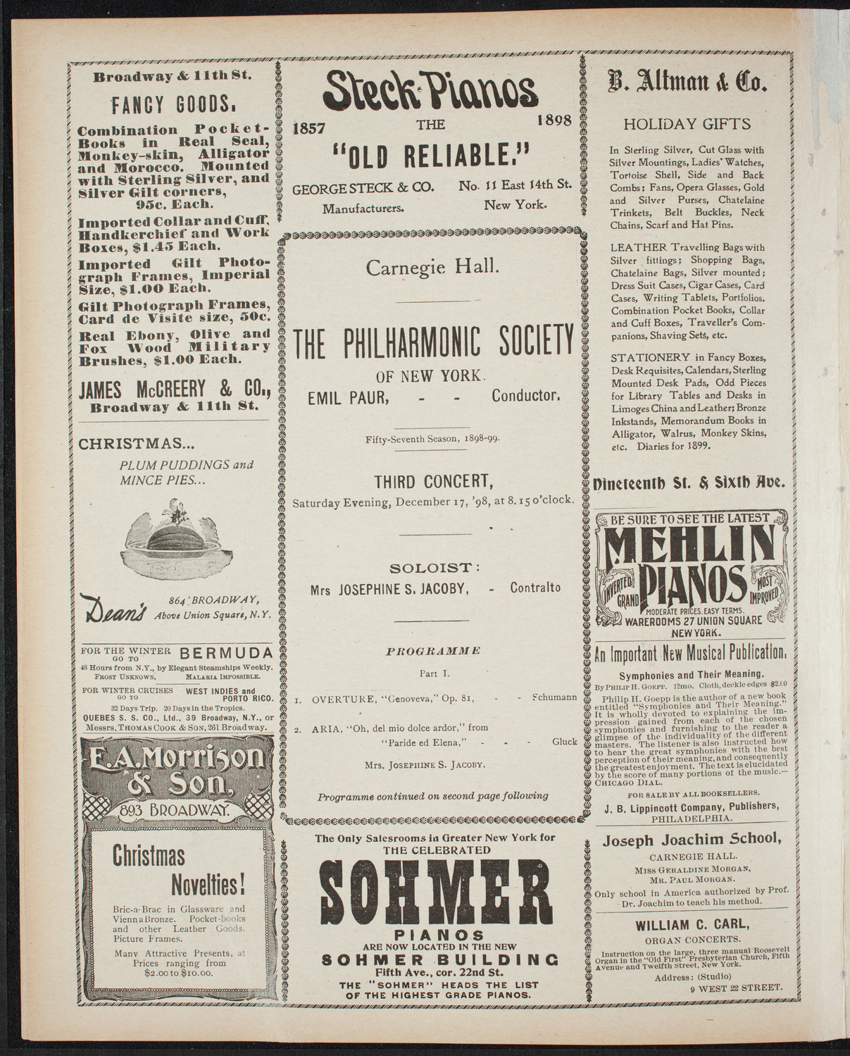 New York Philharmonic, December 17, 1898, program page 4