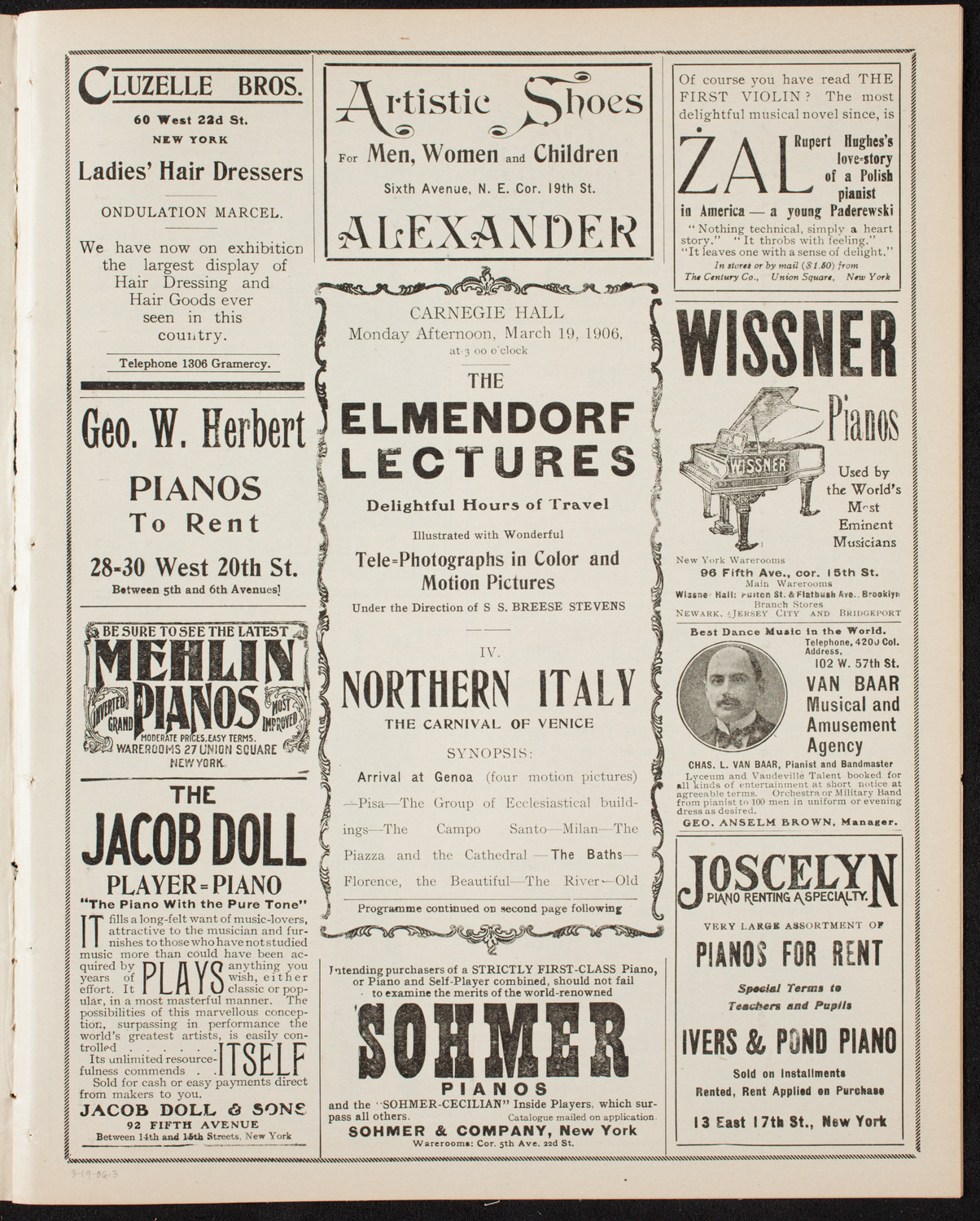 Elmendorf Lecture: Northern Italy, March 19, 1906, program page 5