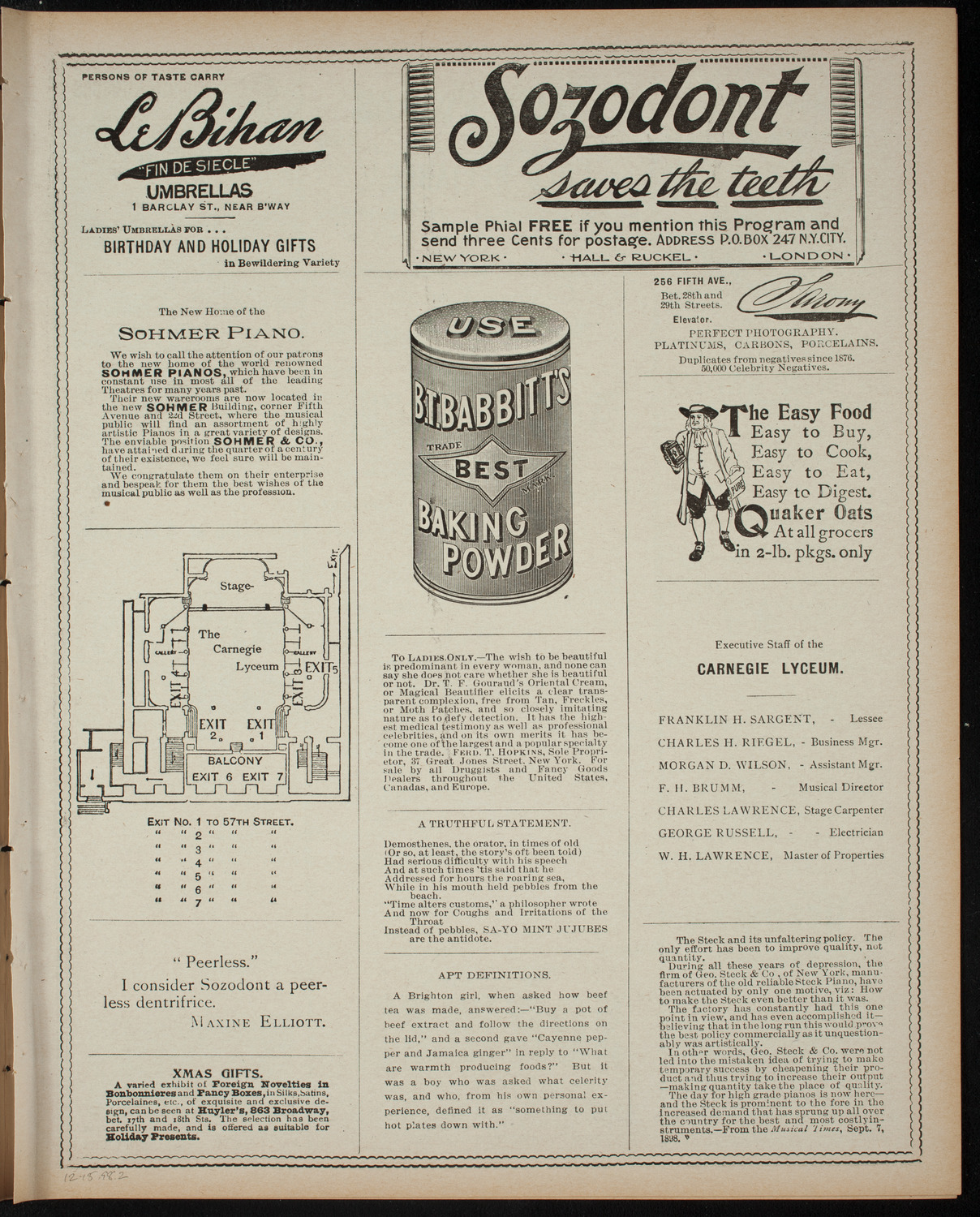 Amateur Comedy Club, December 15, 1898, program page 3