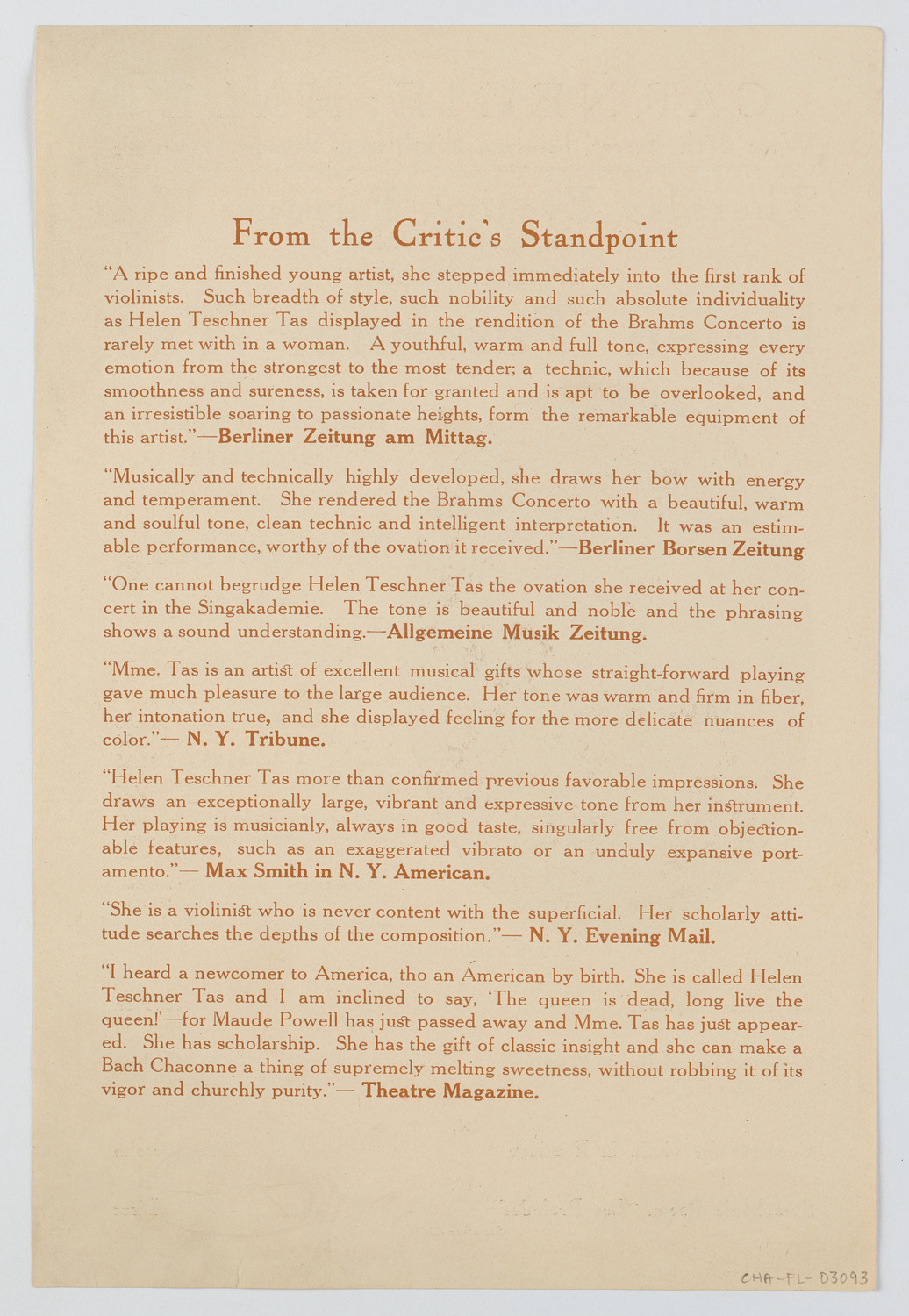 Helen Teschner Tas with the National Symphony Orchestra, February 17, 1921