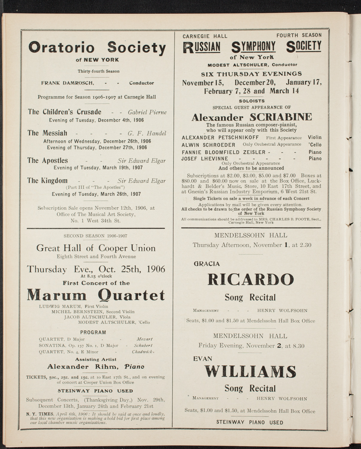 Ernestine Schumann-Heink, Mezzo-Soprano, October 20, 1906, program page 10
