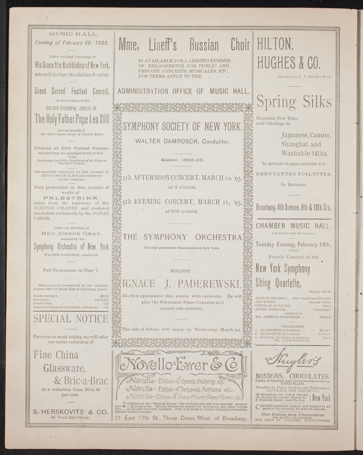 Damrosch Sunday Concert, February 5, 1893, program page 6