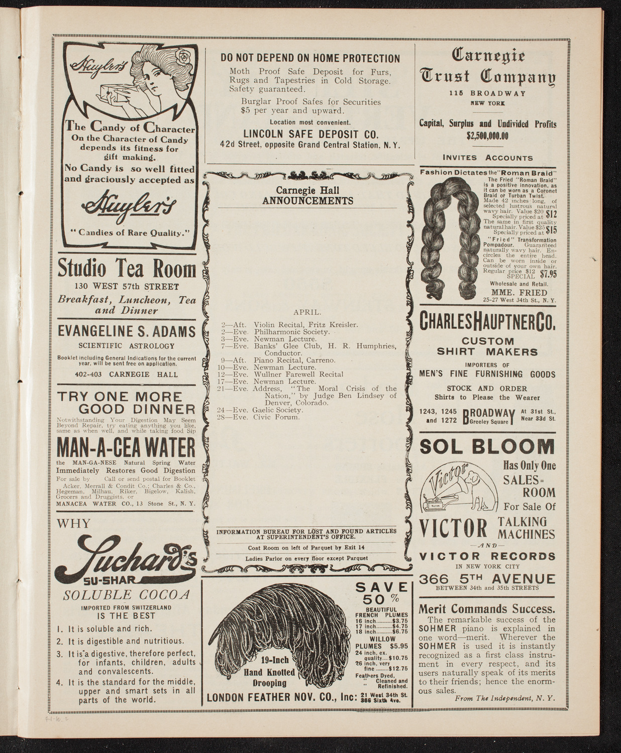New York Philharmonic, April 1, 1910, program page 3