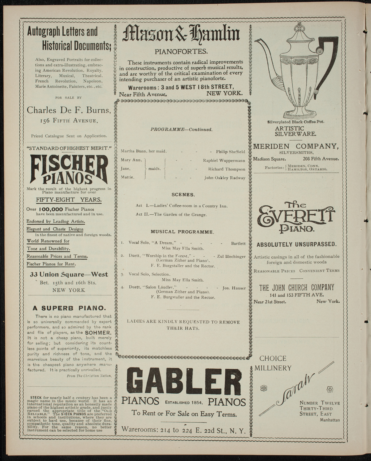 Trinity School Theatrical Presentation, February 1, 1899, program page 6