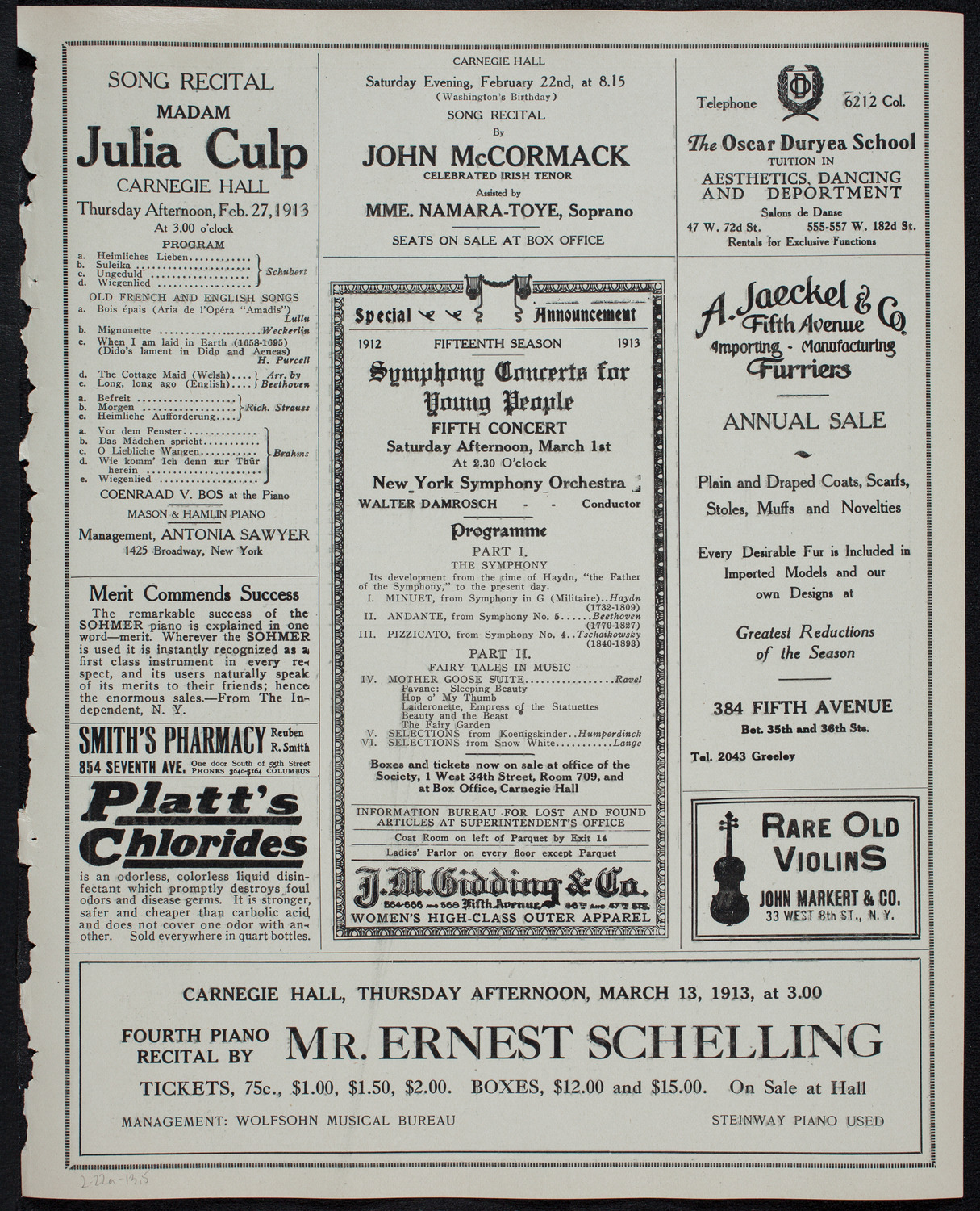 Boston Symphony Orchestra, February 22, 1913, program page 9