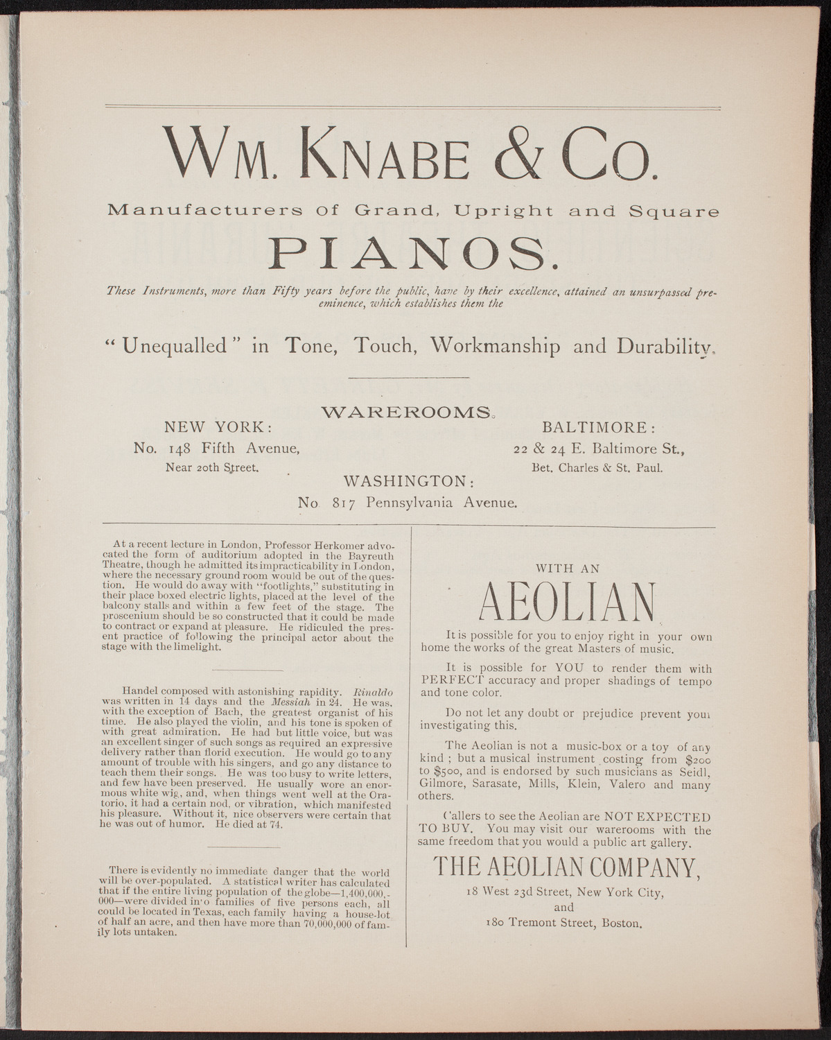 Urania Scientific Theatre, May 4, 1892, program page 3