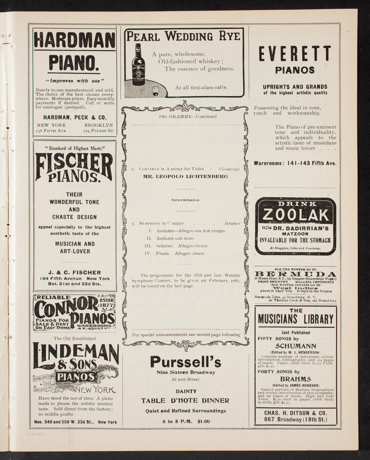 Wetzler Symphony Orchestra, January 23, 1904, program page 7