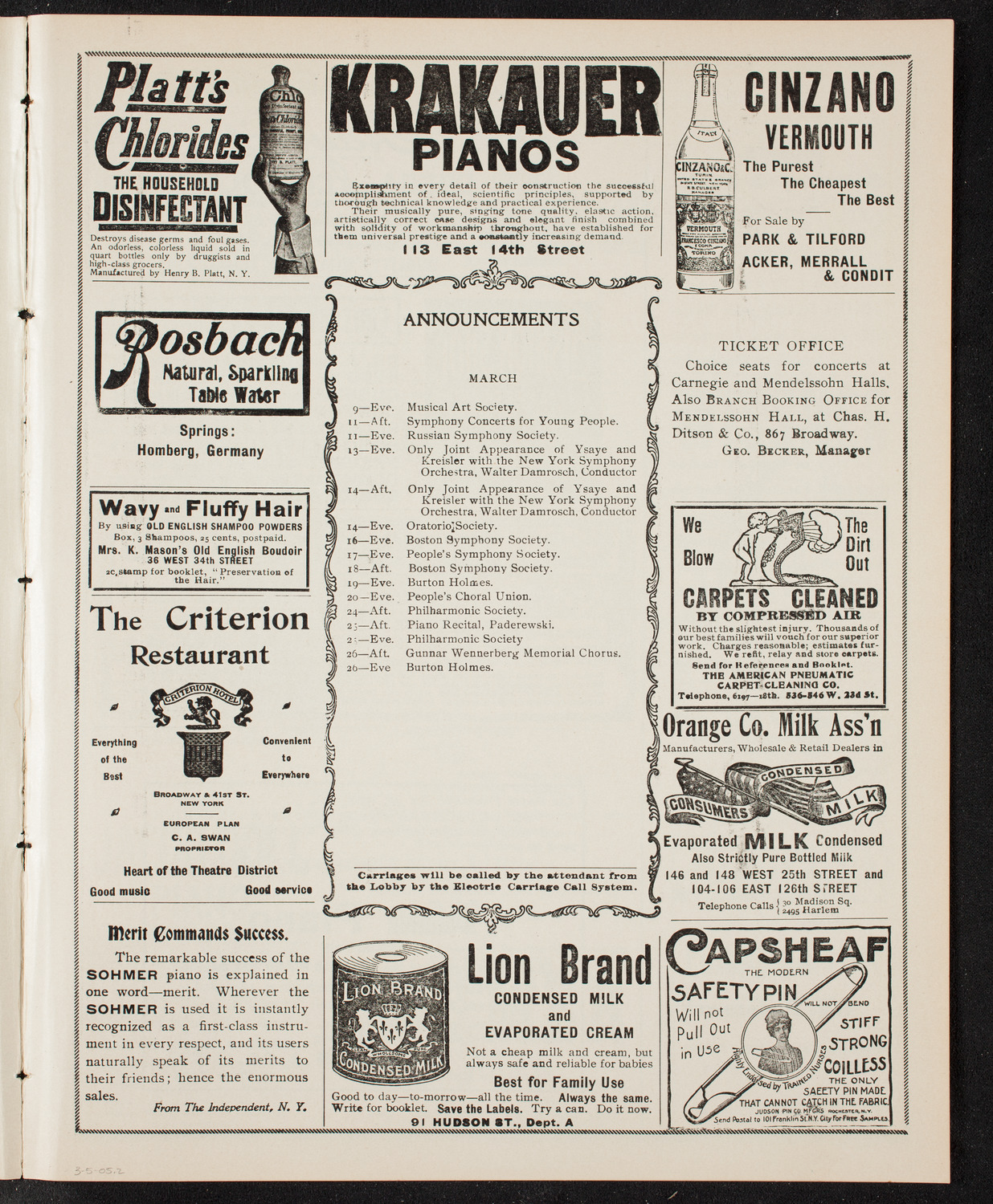 Eugène Ysaÿe, Violin, March 5, 1905, program page 3