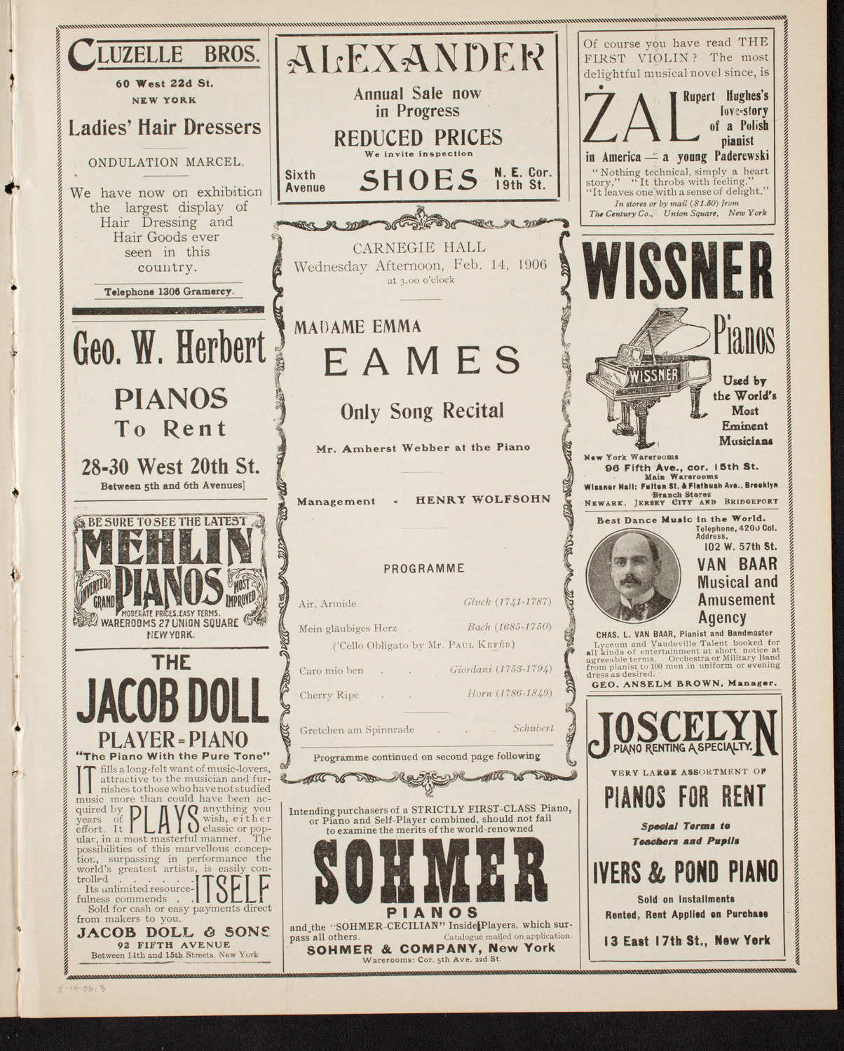 Emma Eames, Soprano, February 14, 1906, program page 5