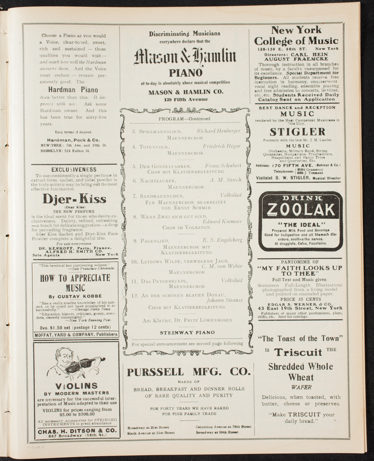 Wiener Männergesangverein (Vienna Male Choral Society), May 9, 1907, program page 7