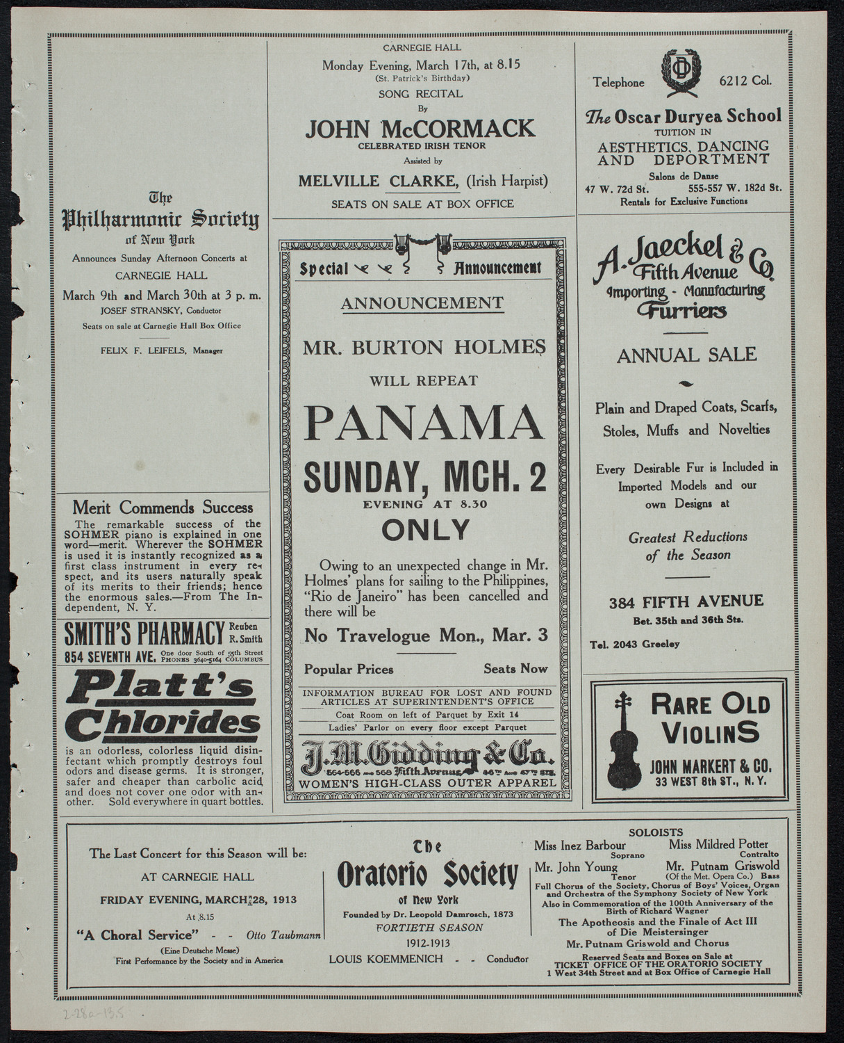 New York Philharmonic, February 28, 1913, program page 9