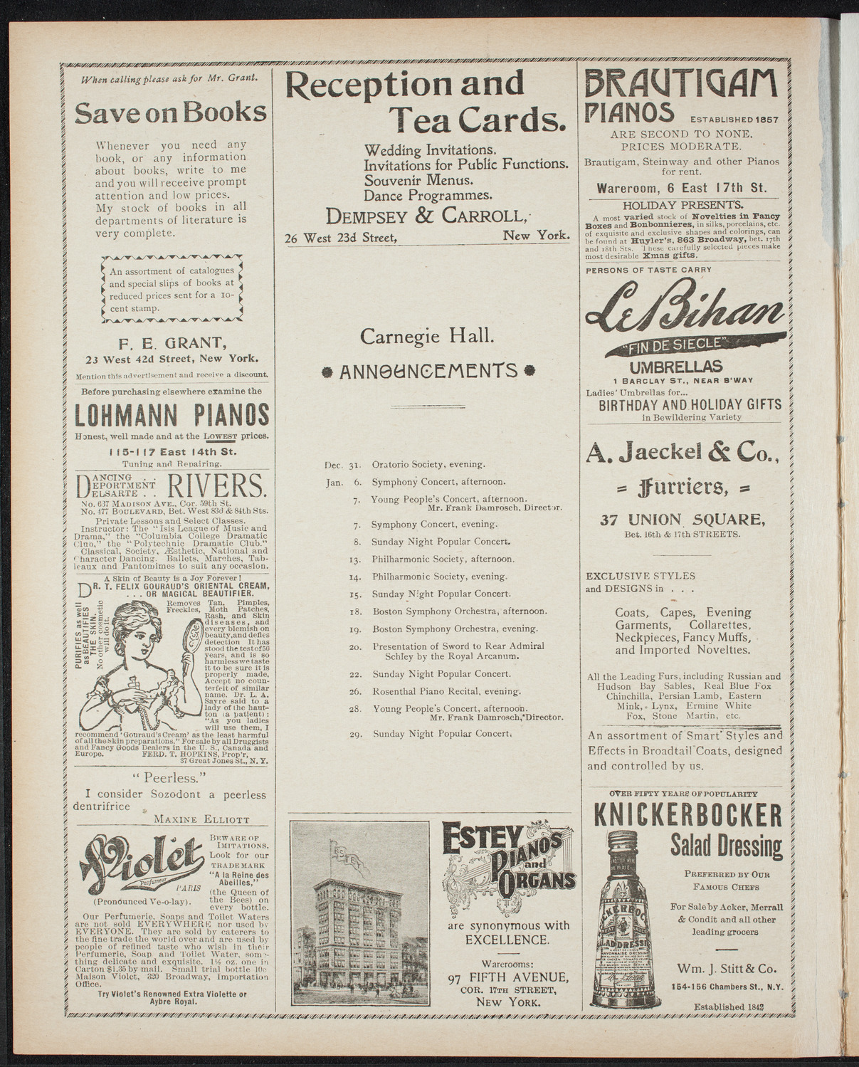 Oratorio Society of New York, December 30, 1898, program page 2
