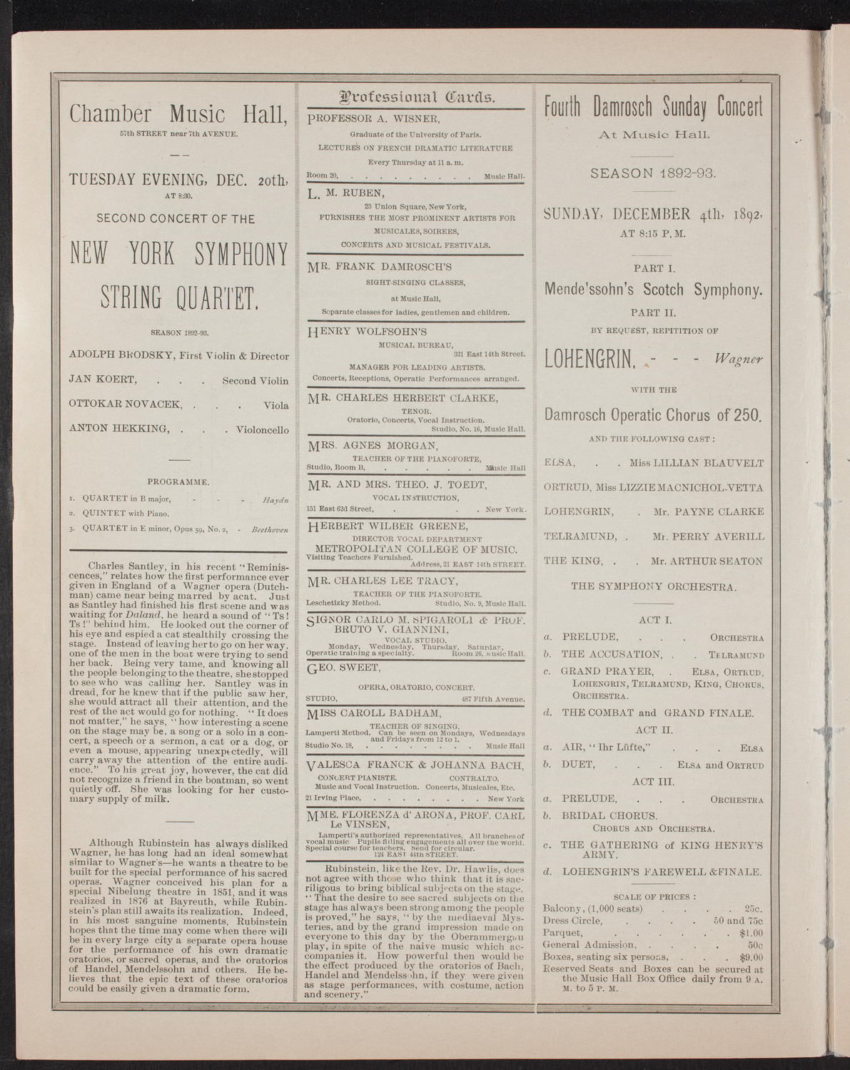 Oratorio Society of New York, November 26, 1892, program page 2