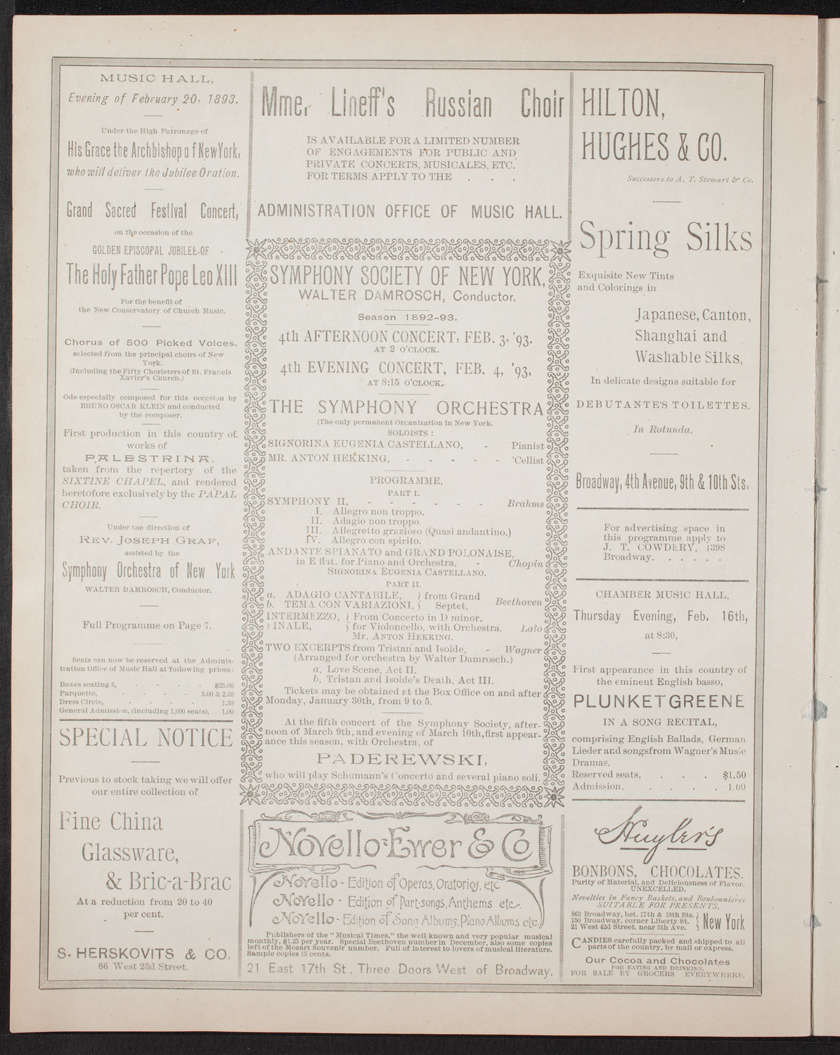 Ignacy Jan Paderewski, Piano, February 2, 1893, program page 8