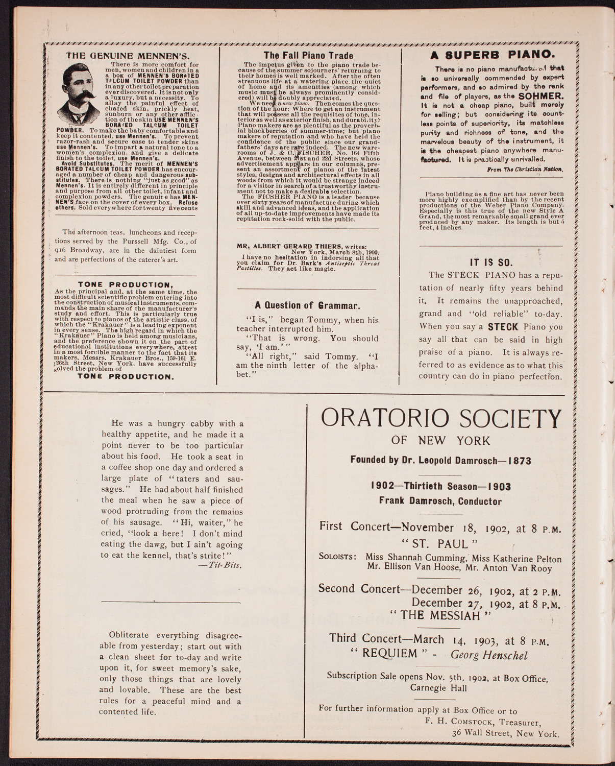 Benefit: St. Malachy's Roman Catholic Church, November 9, 1902, program page 10