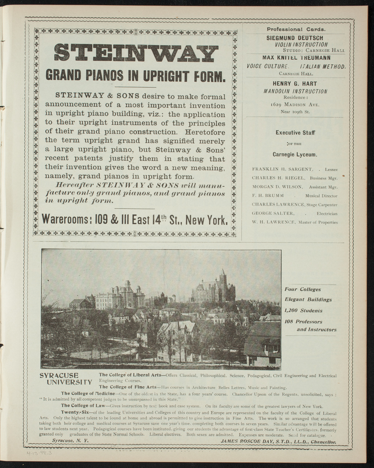 Amateur Comedy Club, April 13, 1898, program page 5