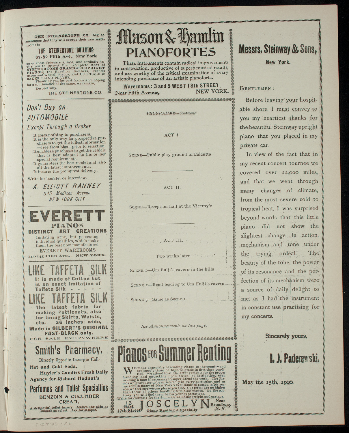 Trinity School Dramatic Society, April 24, 1902, program page 3