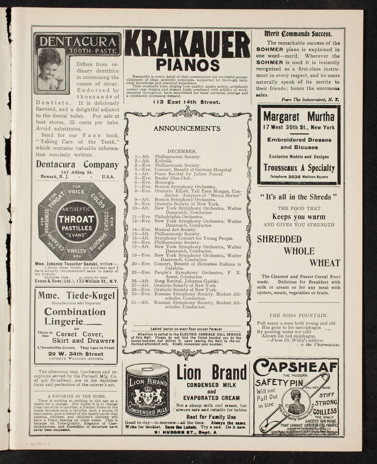 Jan Kubelik, Violin, with the New York Symphony Orchestra, November 30, 1905, program page 3